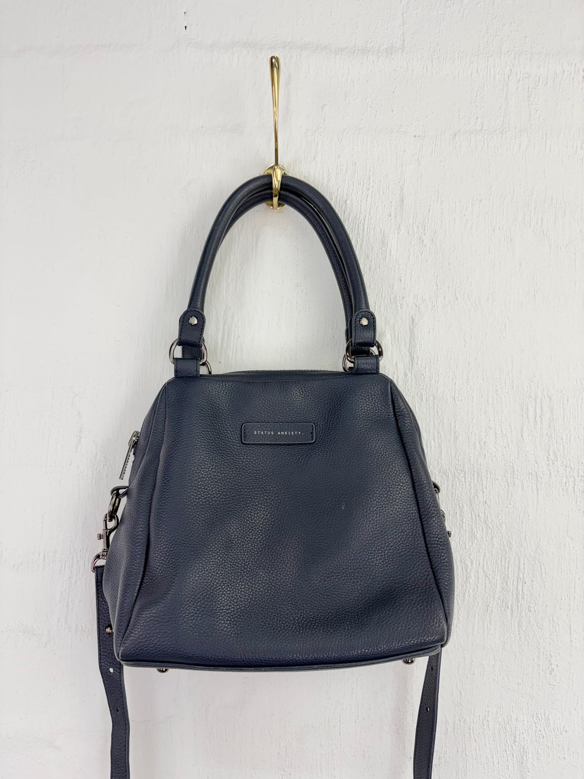 Status Anxiety Navy Grained Leather Bag