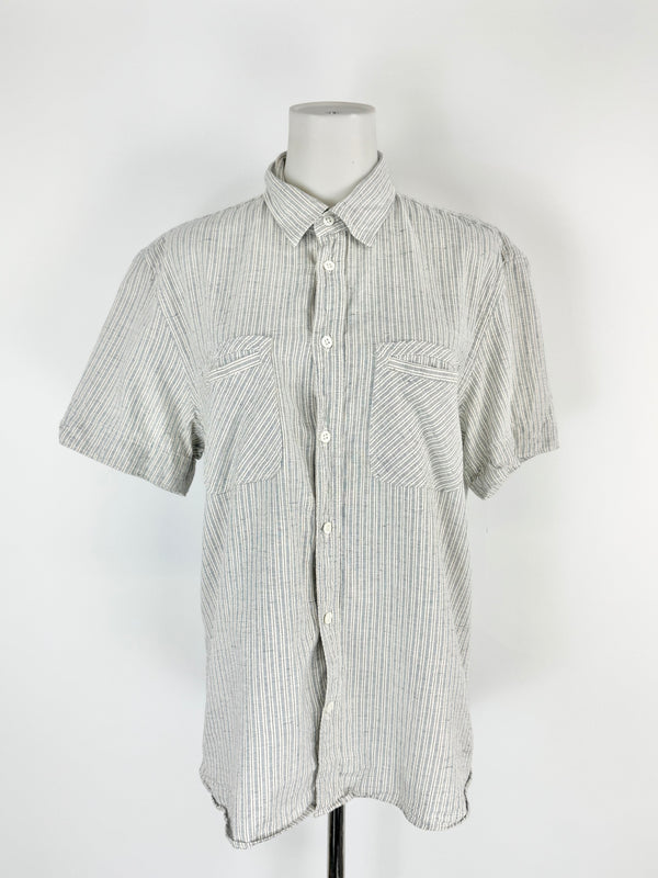 Billy Reid Striped Cotton Button Up T-Shirt - M