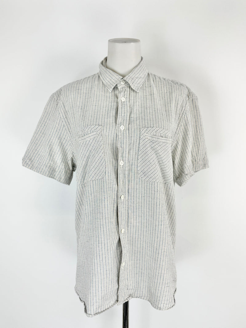 Billy Reid Striped Cotton Button Up T-Shirt - M