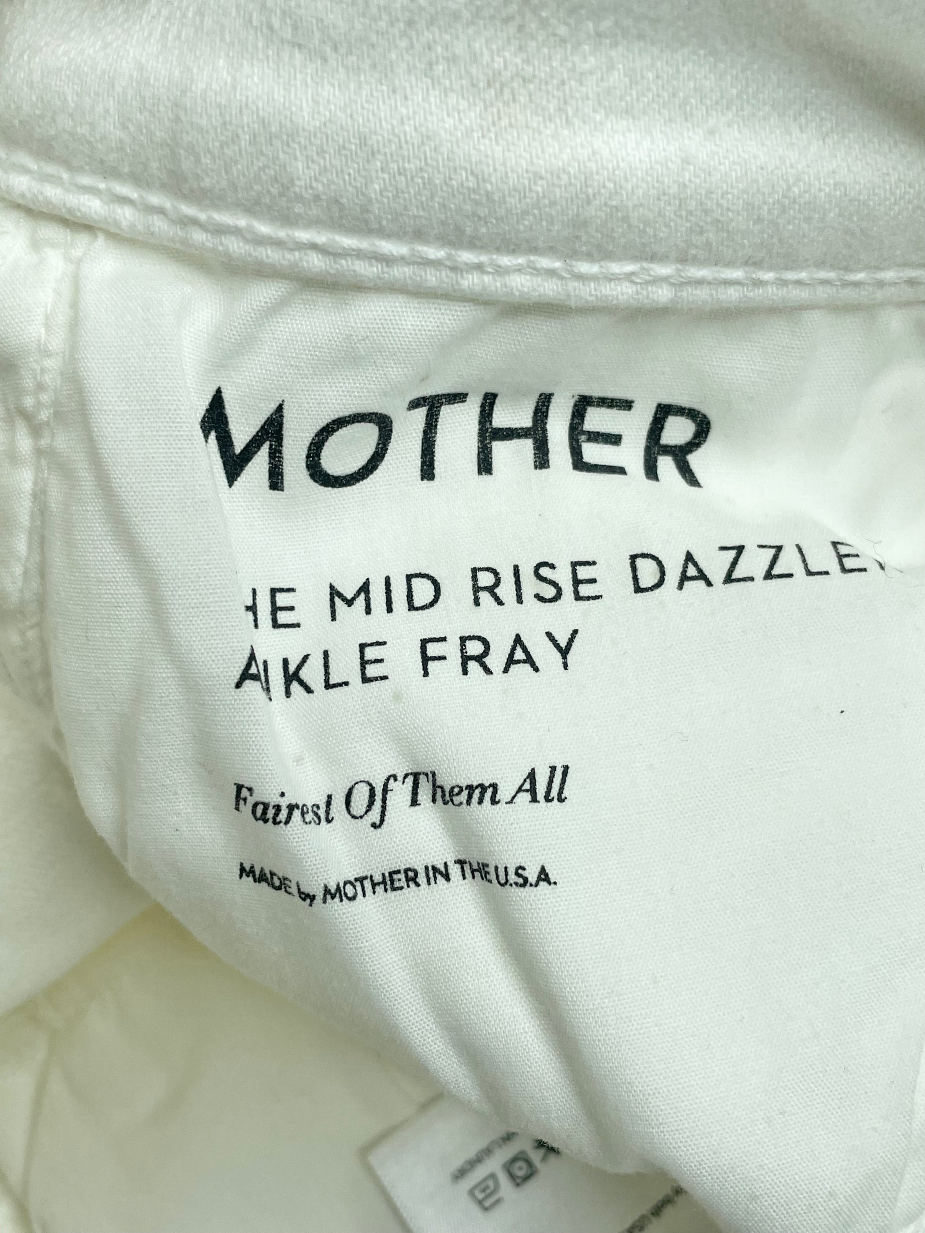 Mother White Frayed Ankle 'Dazzler' Mid Rise Jeans - 29