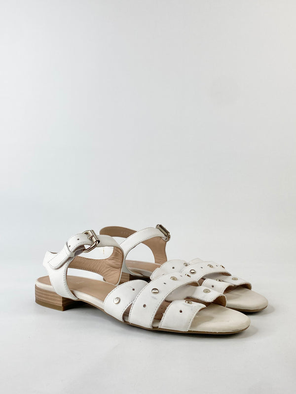 Geox Respira White Leather & Silver Studded Sandals - EU41