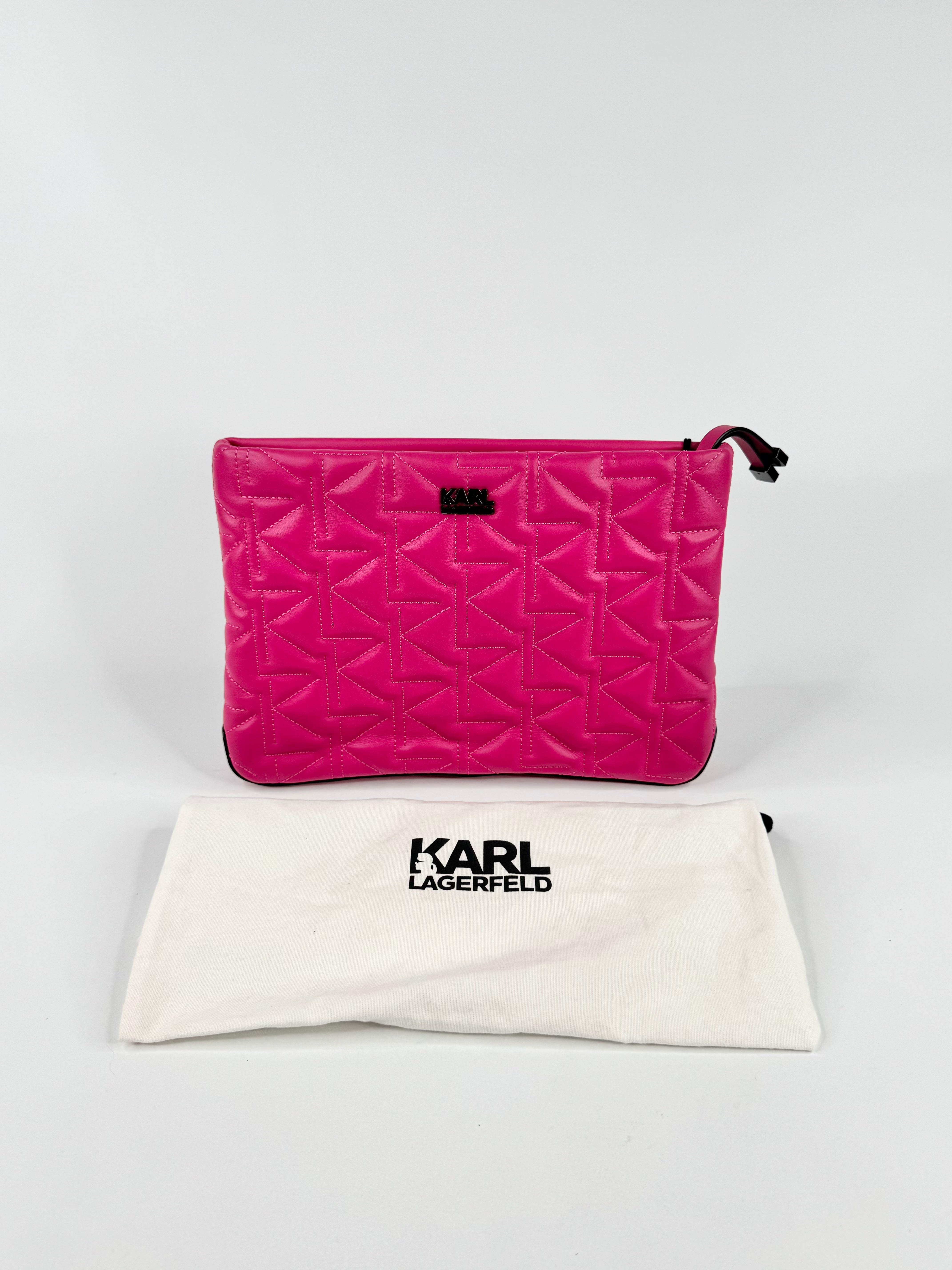 Karl Lagerfeld Hot Pink Quilted 'K/Kurl' Clutch NWT
