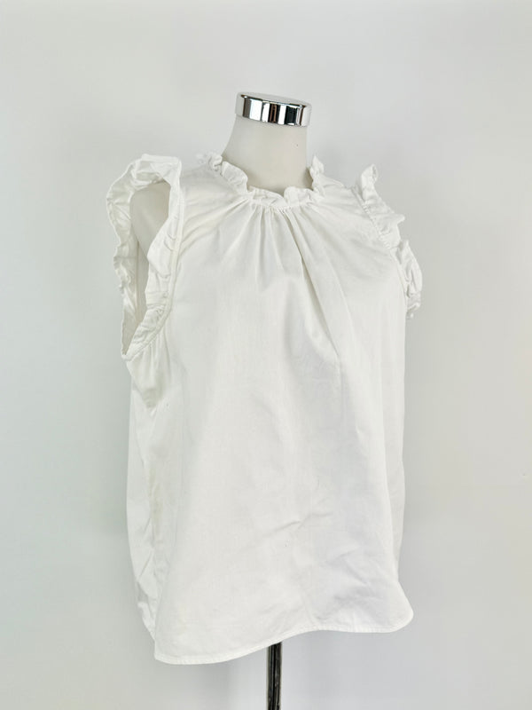 Alessandra White Denim Ruffle Trim Top - AU8