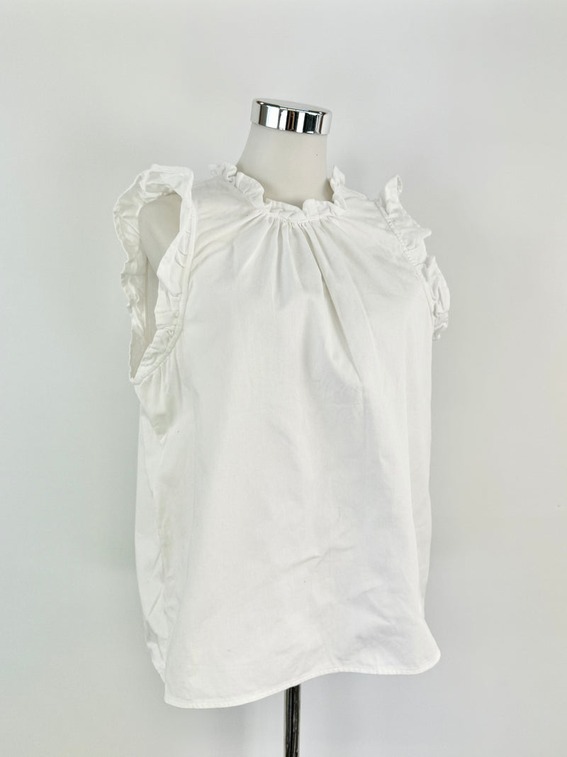 Alessandra White Denim Ruffle Trim Top - AU8