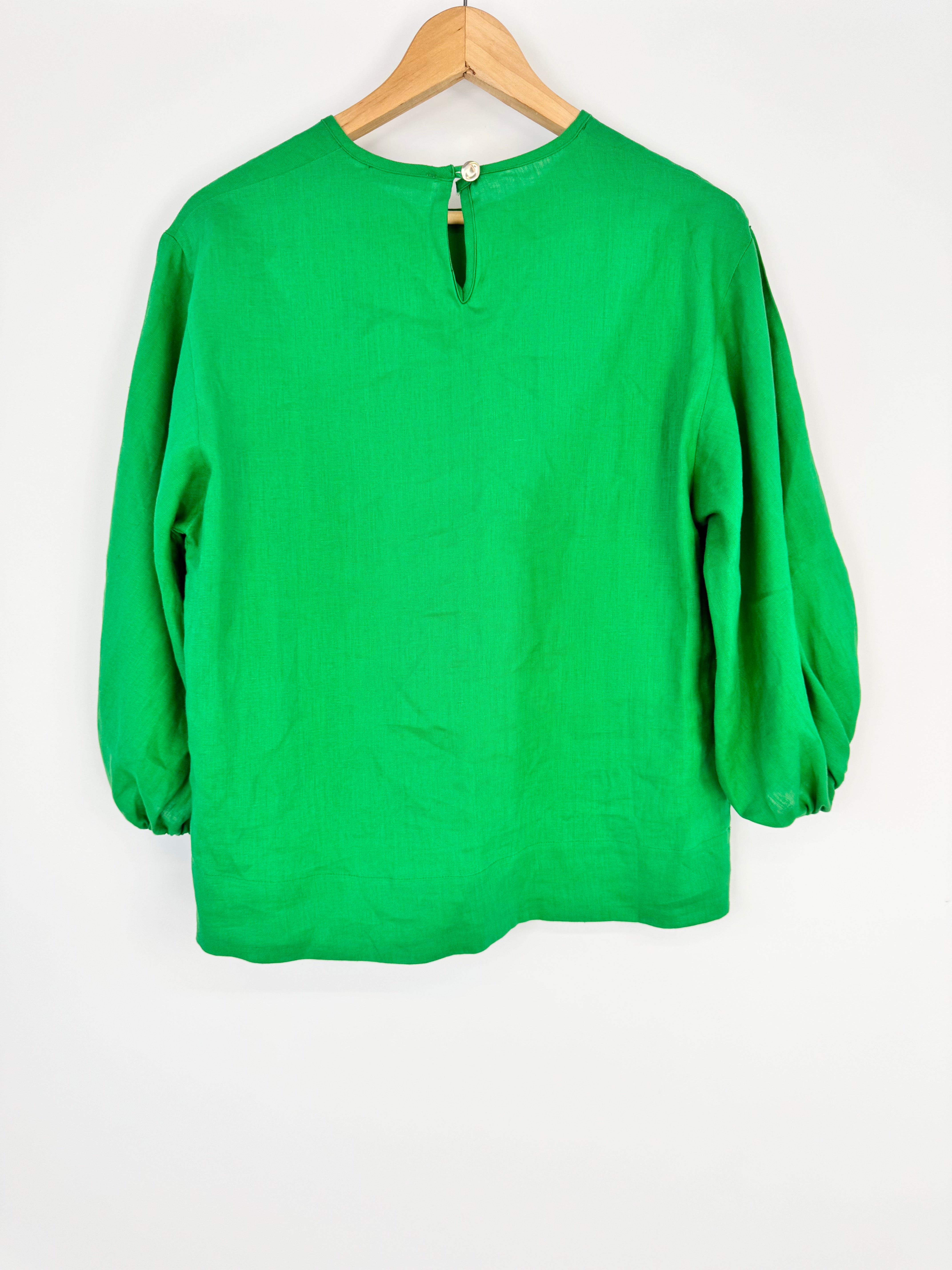 Arlington Milne Emerald Green Linen Blouse - AU6