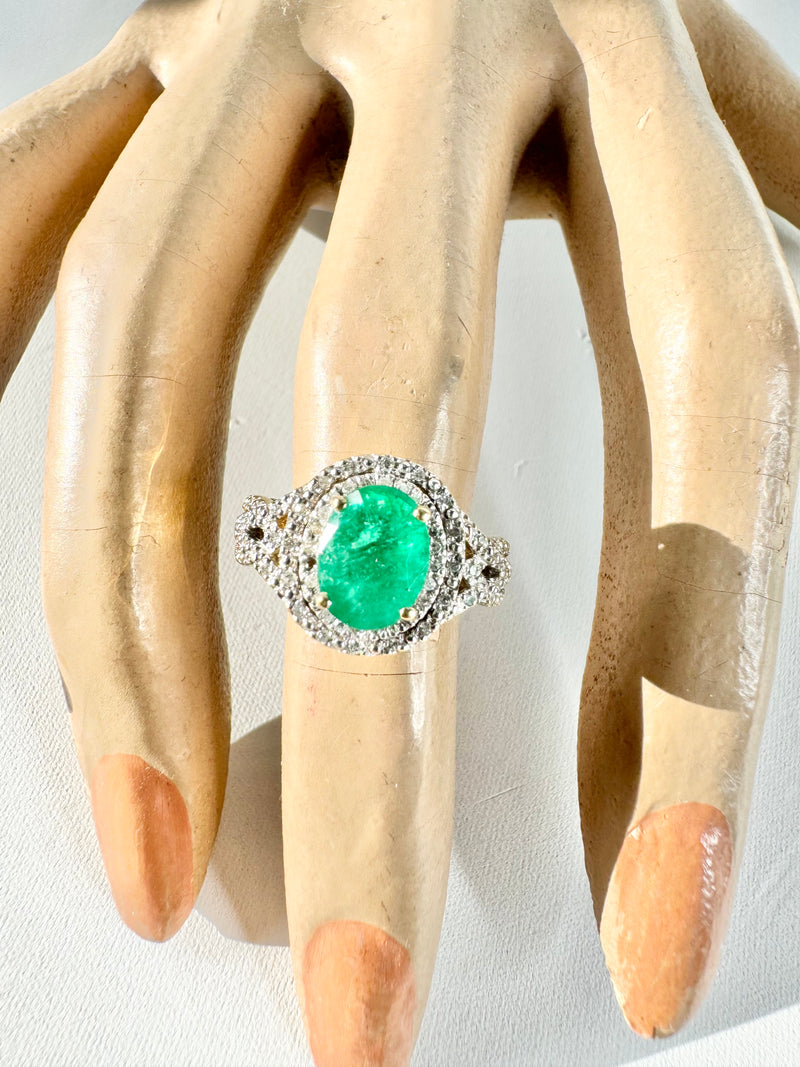 9ct Gold, Diamond & Emerald Ring