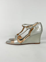 Ombeline Metallic Silver Leather Wedges - EU37.5