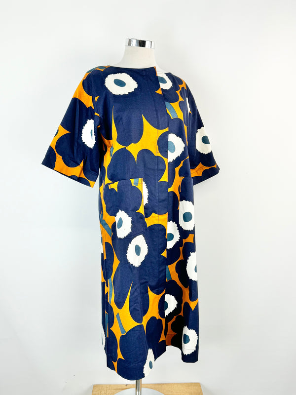 Marimekko Blue & Deep Orange Tahtimo Unikko Maxi Dress - XL