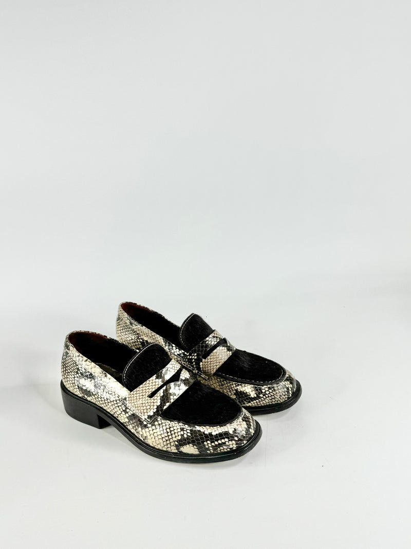 Zimmermann Black Fur & Lizard Pattern Loafers - EU39