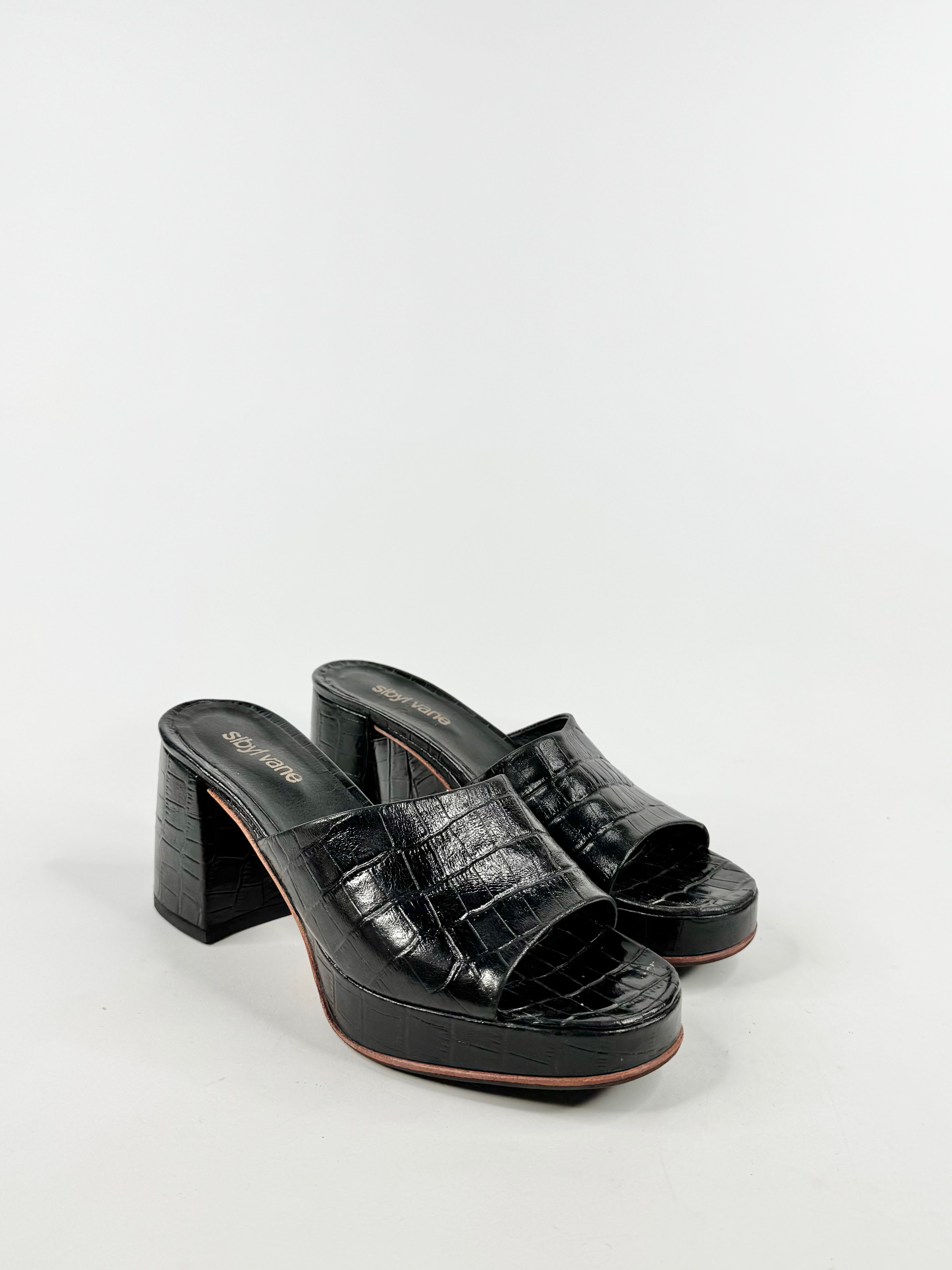 Sibyl Vane Black Faux Croc Heels - EU40