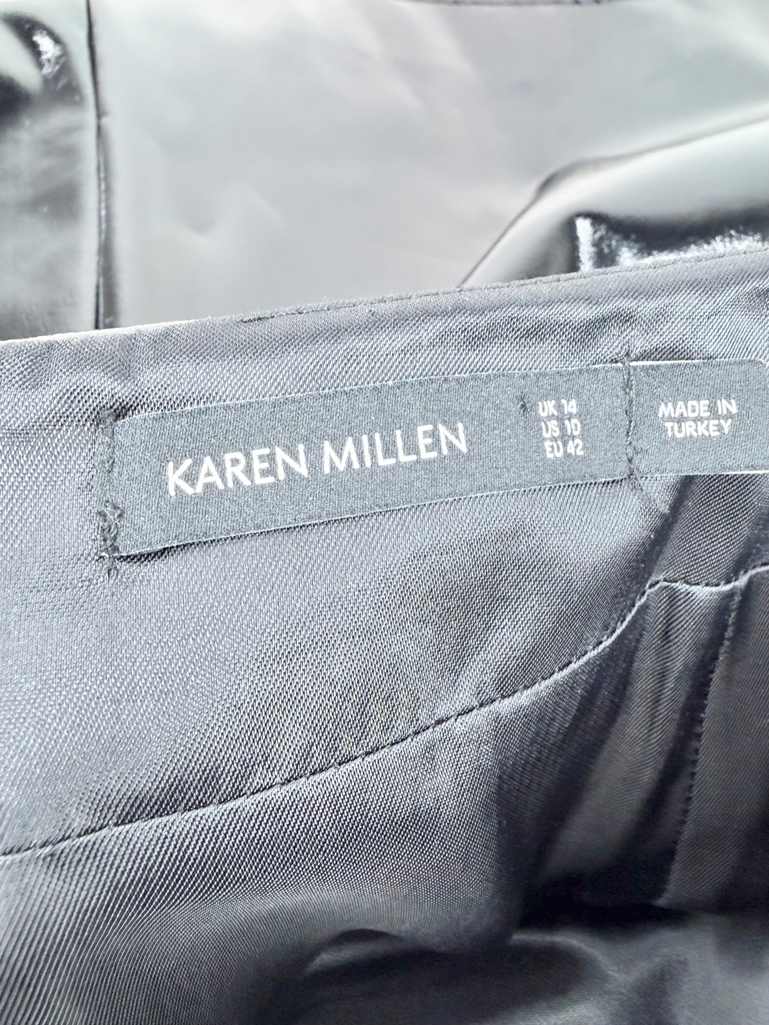 Karen Millen Black Faux Patent Leather Belted Mini Skirt - AU14