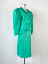 80s Vintage Geoff Bade Satin Emerald Green Twinset - AU10/12