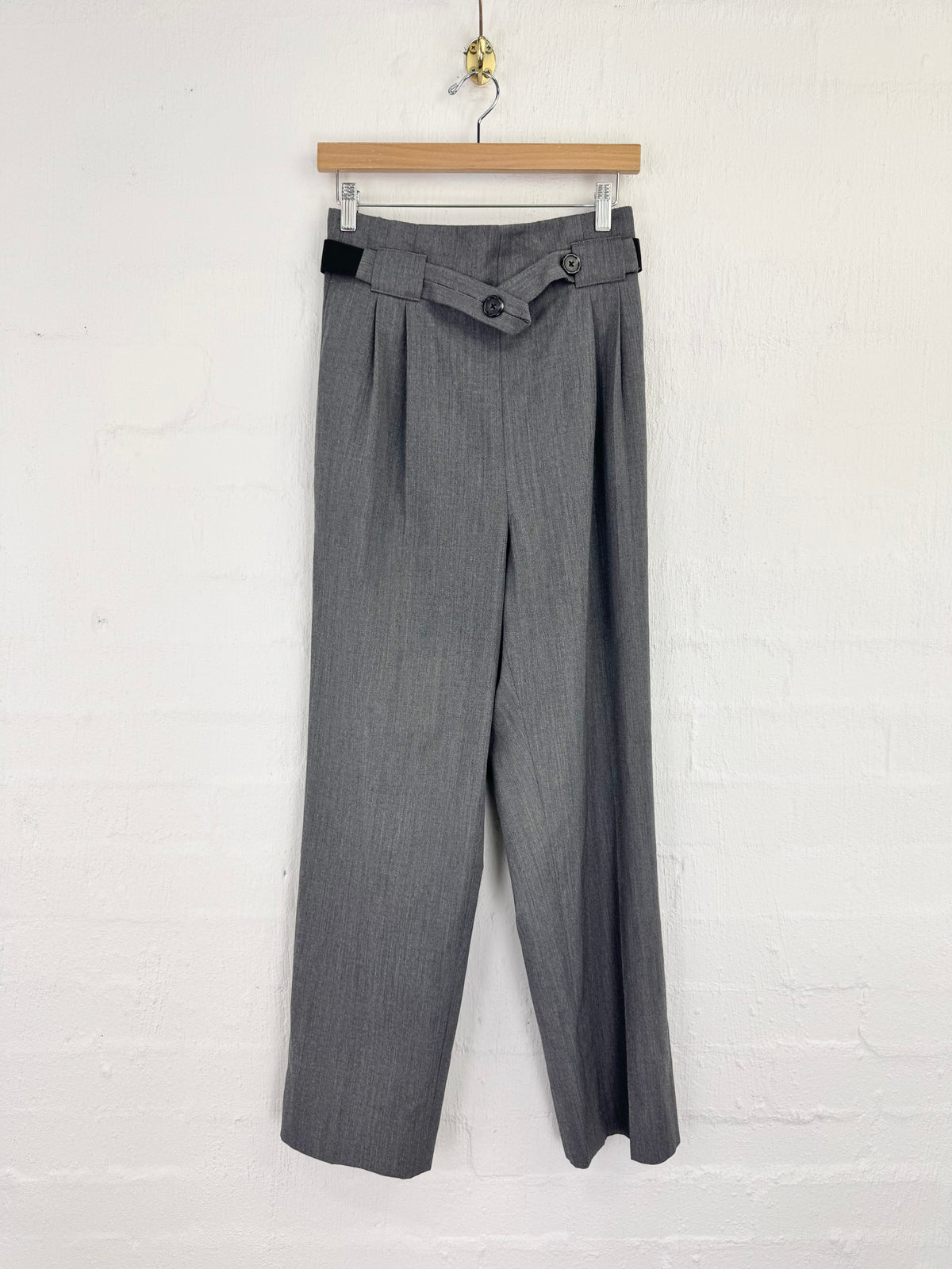 Helmut Lang Ash Grey Ruffled Waist Slacks - AU8