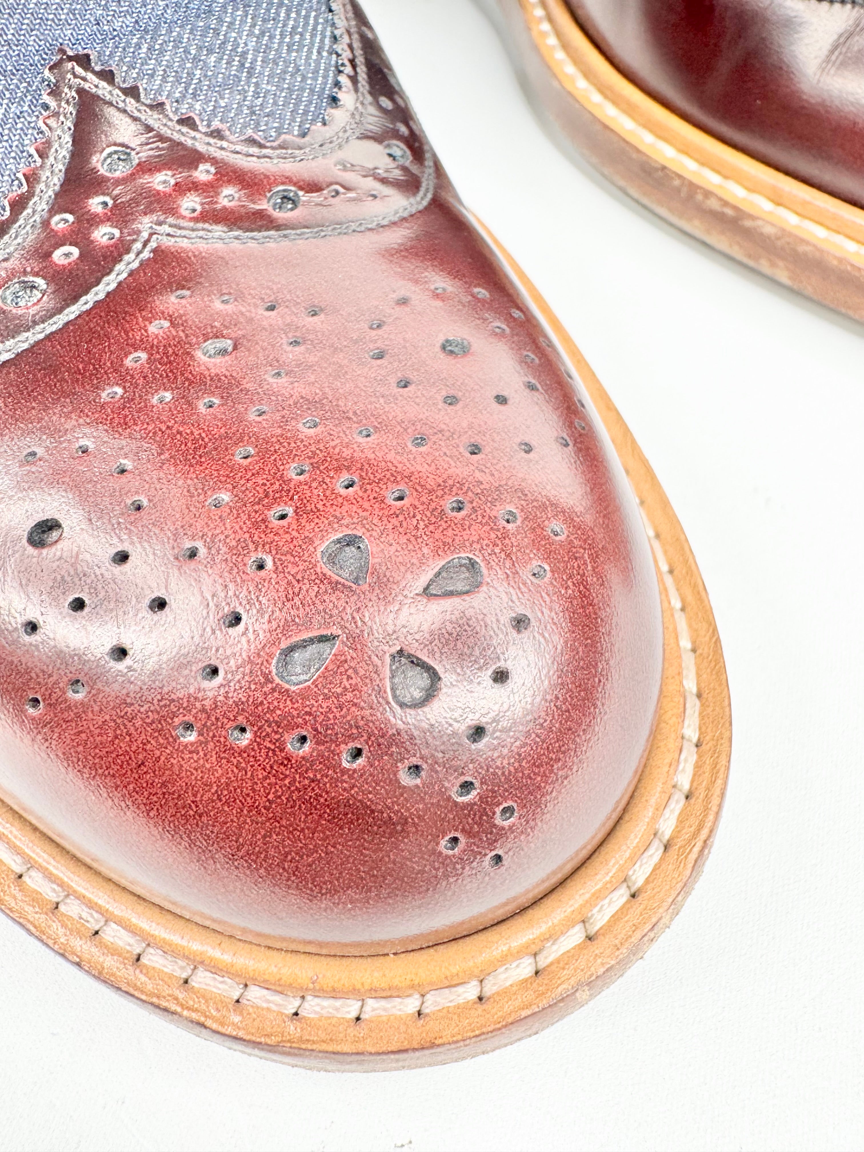 Louis Vuitton 'Voltaire' Denim & Burgundy Leather Derby Shoes - EU43