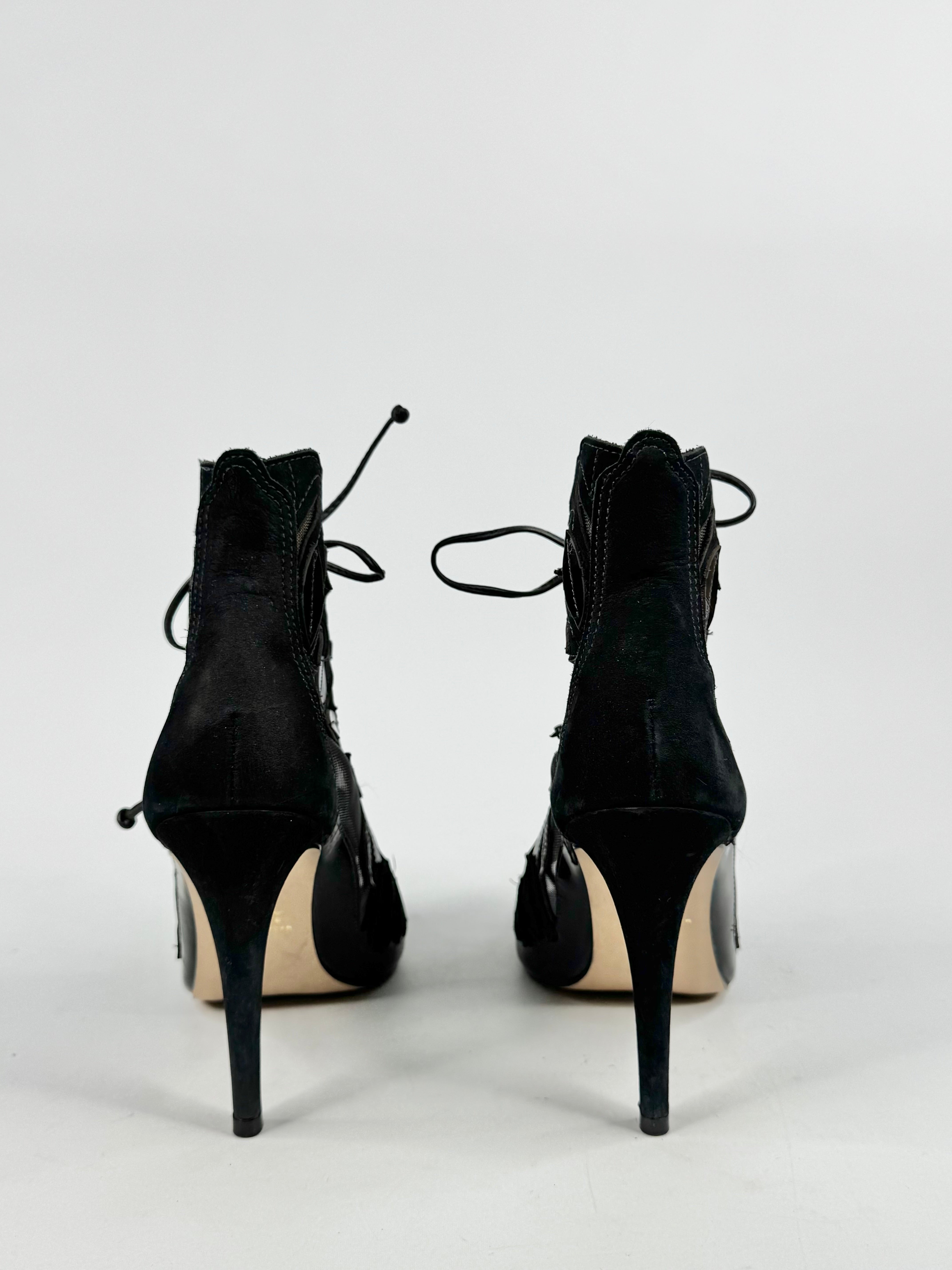 Nina Armando Black Peep Toe Mesh Stilettos - EU37