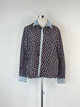 Kenzo Black & Sky Blue Contrast Silk Shirt - AU12/14