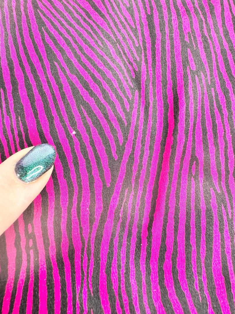 Vintage Dark Pink & Black Striped Silk Scarf