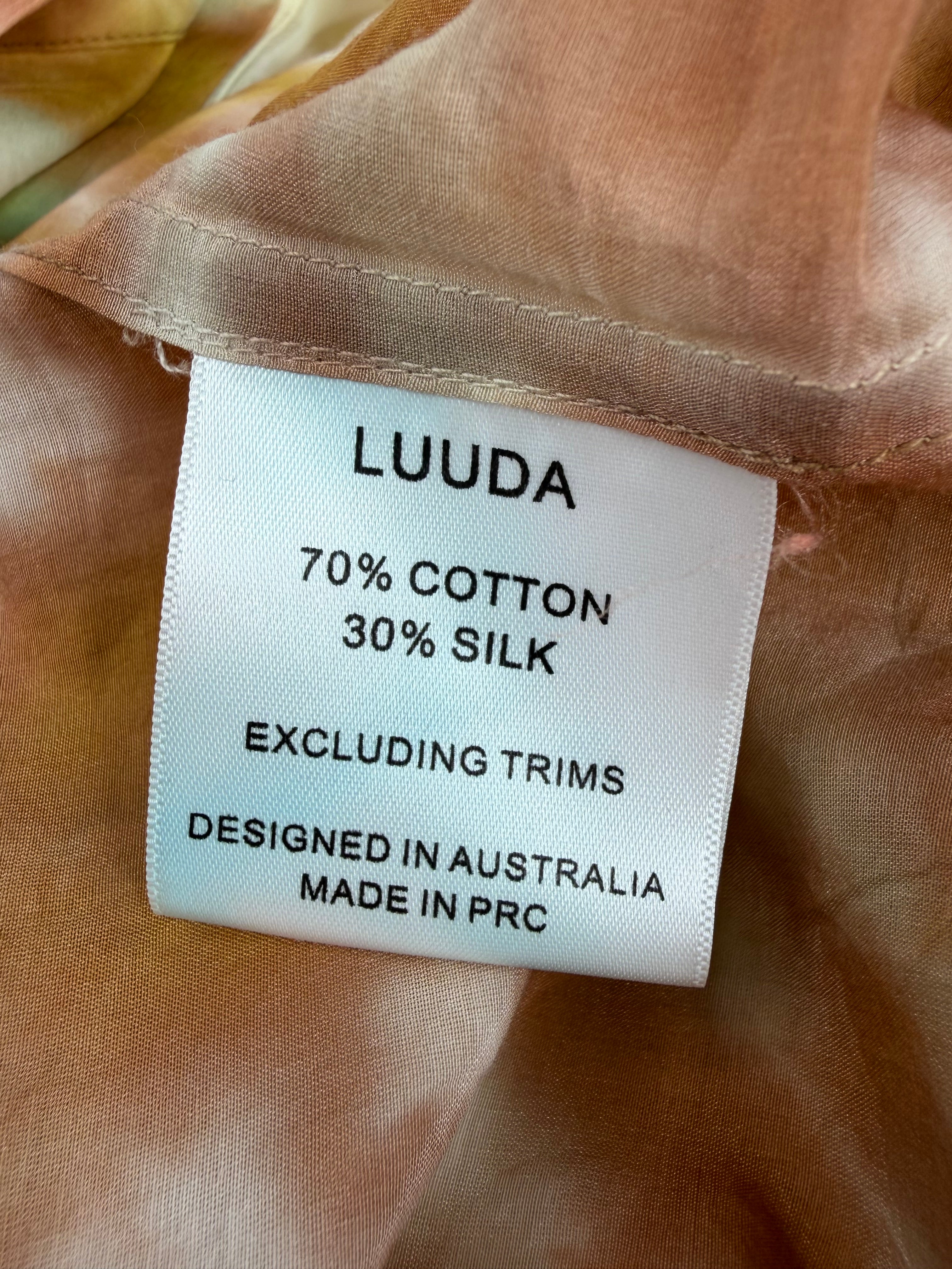 Luuda Pale Green & Yellow Tie-Dyed Silk & Cotton Shirt - AU10/12