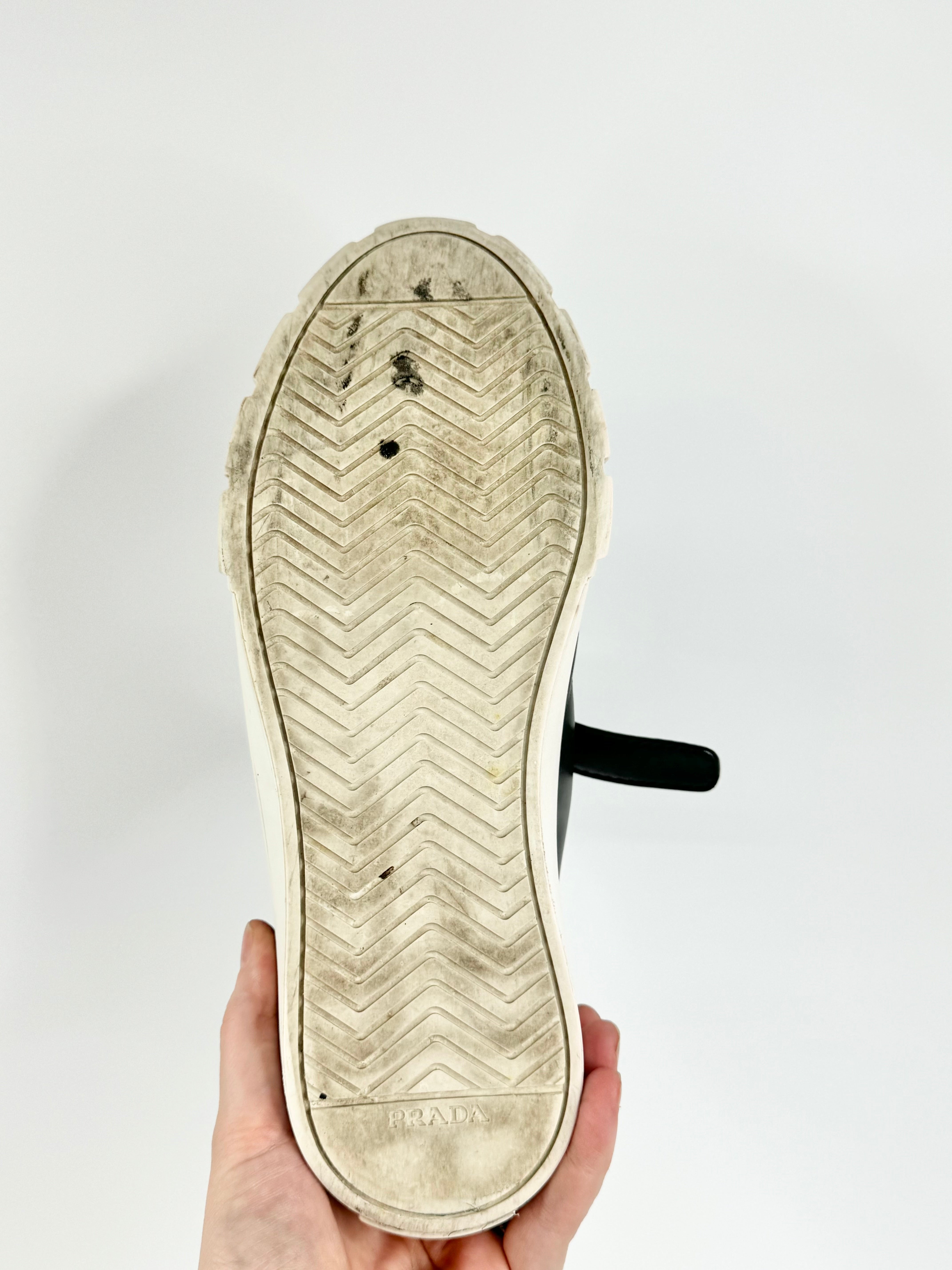 Prada Black Leather Three Strap Velcro Sneakers - EU37.5