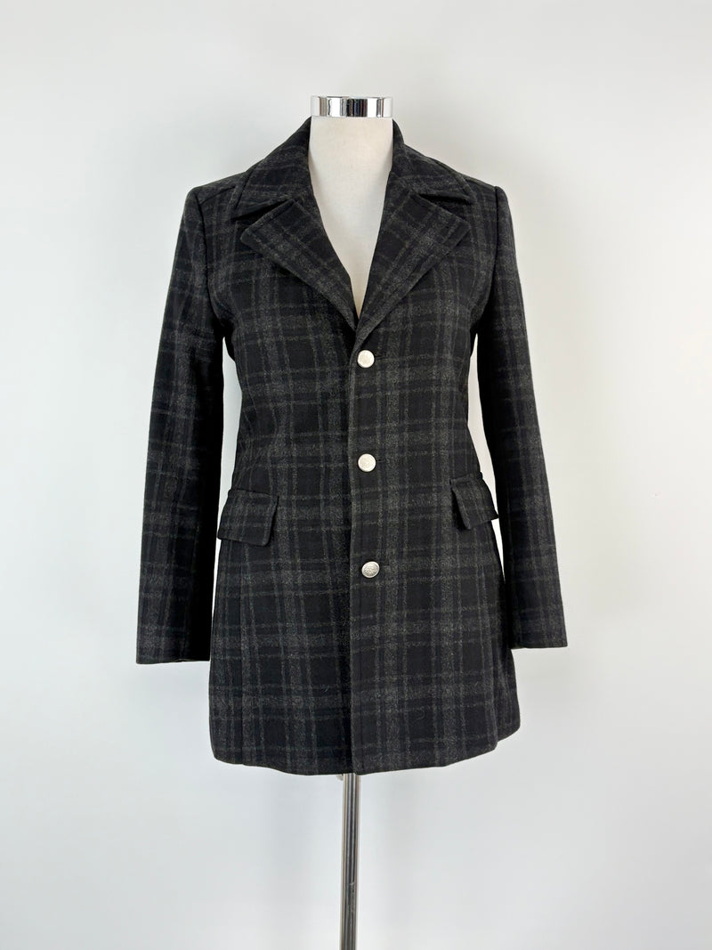 Renoma Paris Black & Grey Striped Wool-Blend Coat - L