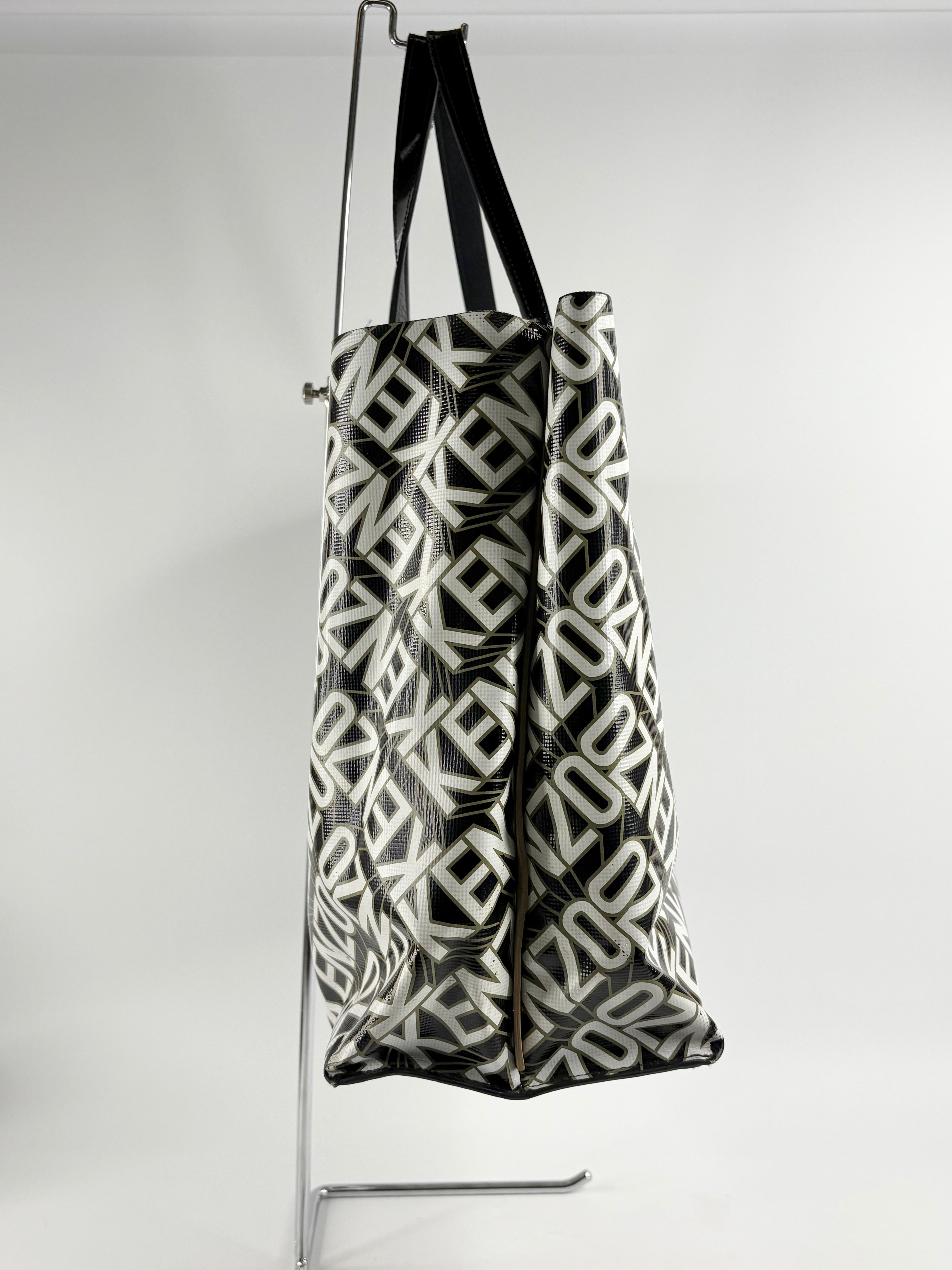 Kenzo Black & White Flying Logo PVC Tote Bag
