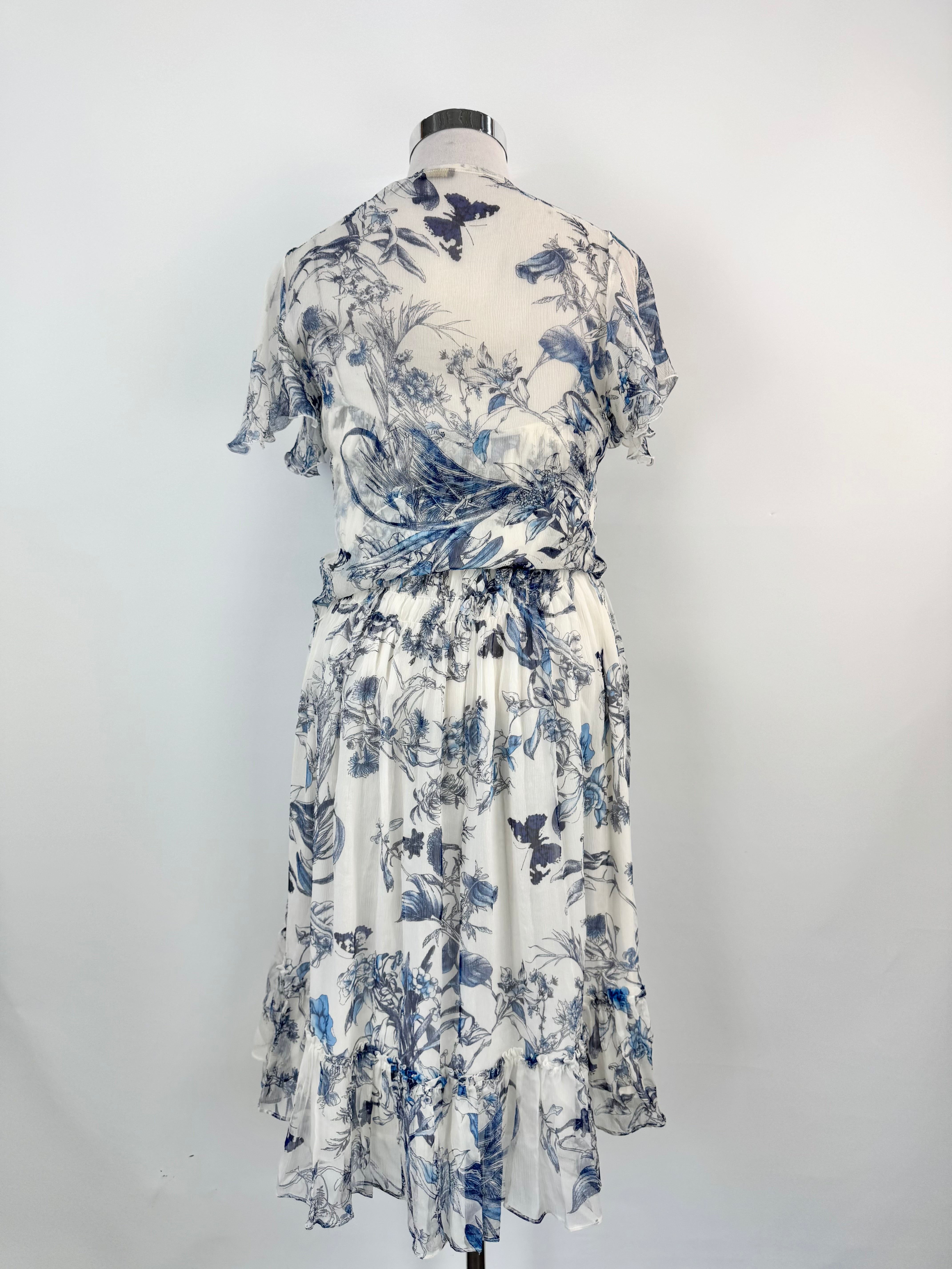 Carla Zampatti Blue White Toile Silk Dress & Blouse - AU12