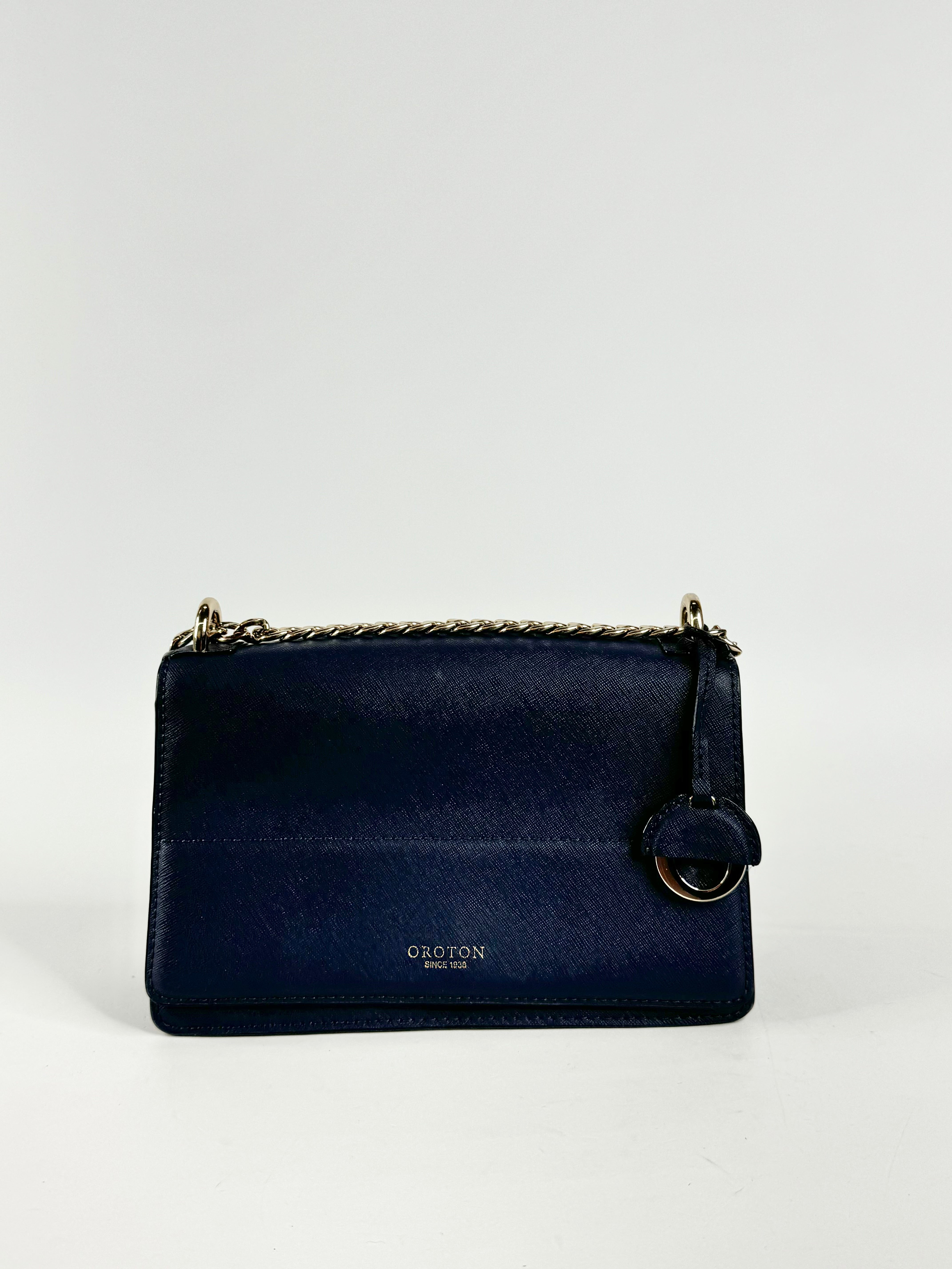 Oroton Navy Blue Cuban Chain Cross Body Bag