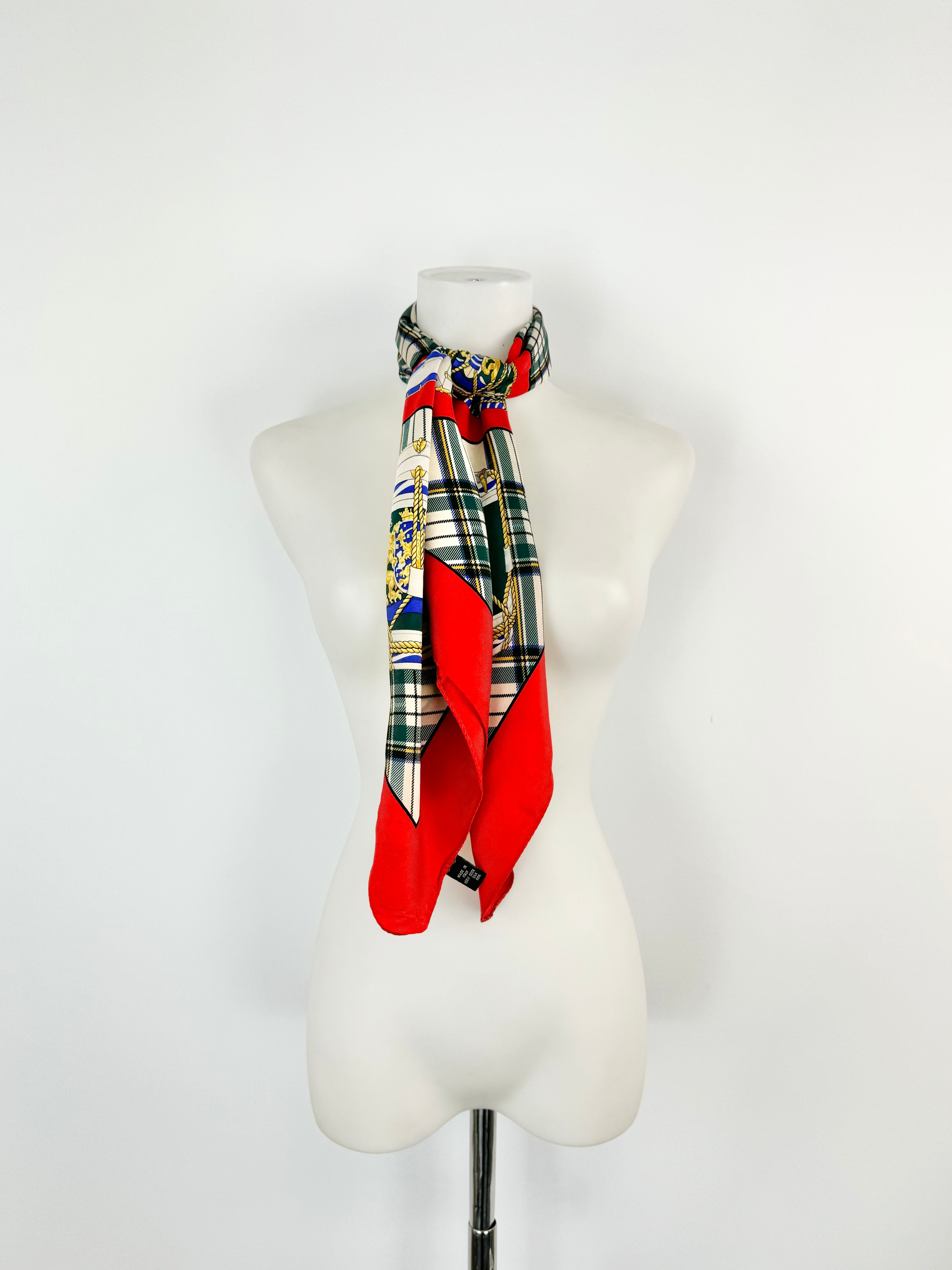 Pringle Cream, Crimson & Tartan Silk Scarf