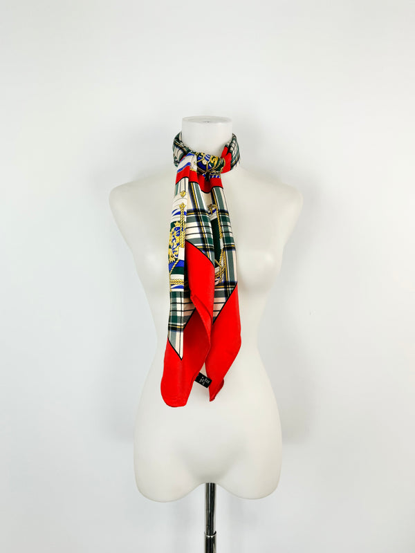 Pringle Cream, Crimson & Tartan Silk Scarf