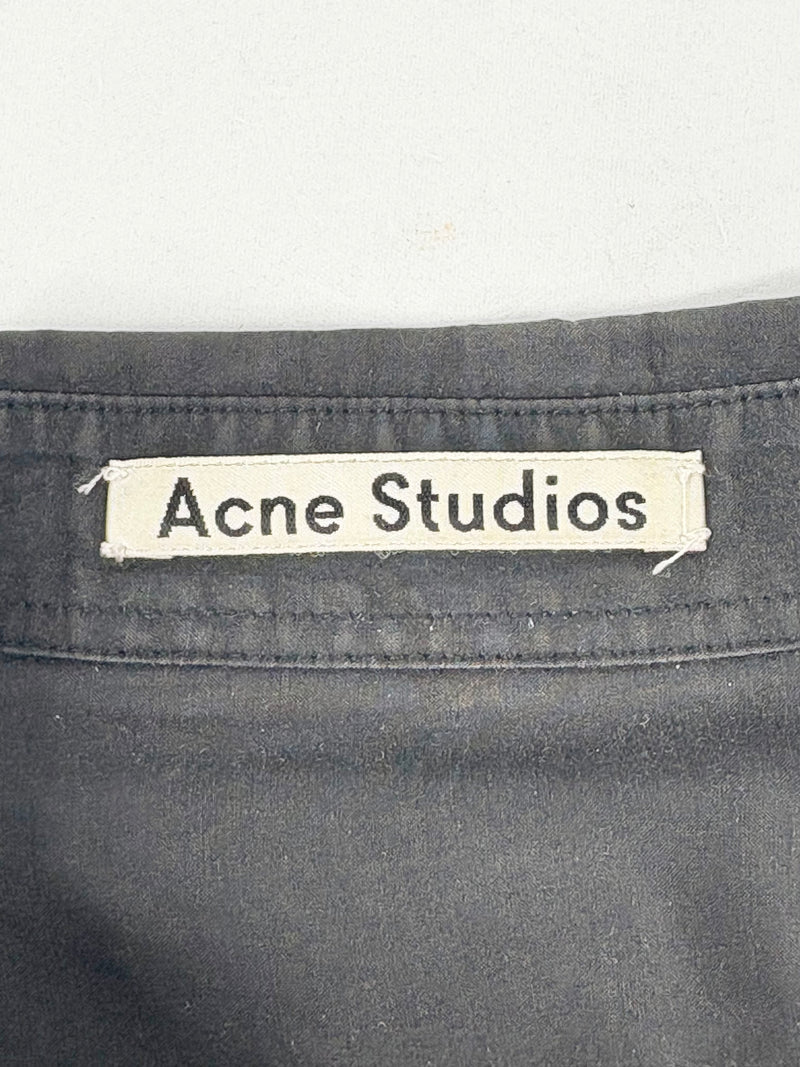Acne Black Silk-Blend 'Line Ribbon' Short Sleeve Shirt - AU8/10