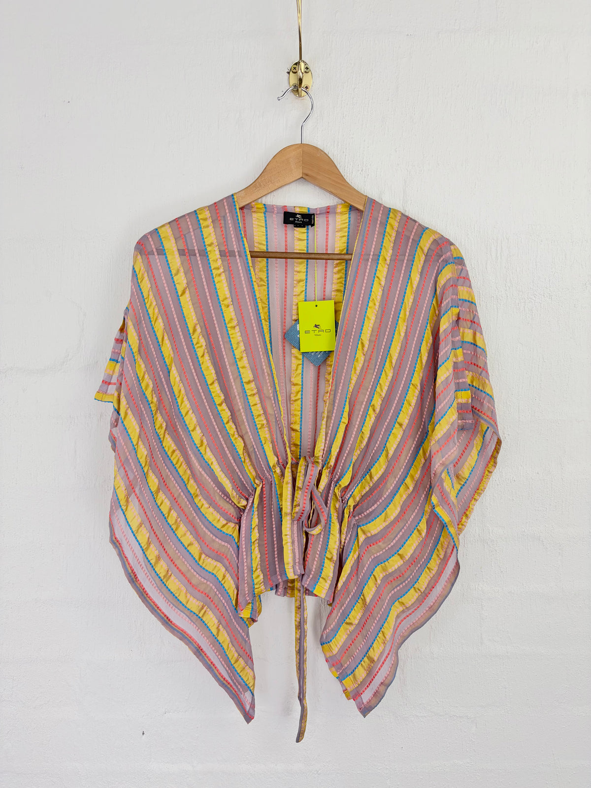 Etro Milano Sheer Pink, Gold, & Orange Silk Blouse NWT - AU16
