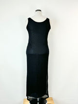 Vintage 90s Johnny Dexters Unneccessary Objects Black Sheer Lace Midi Dress - AU10