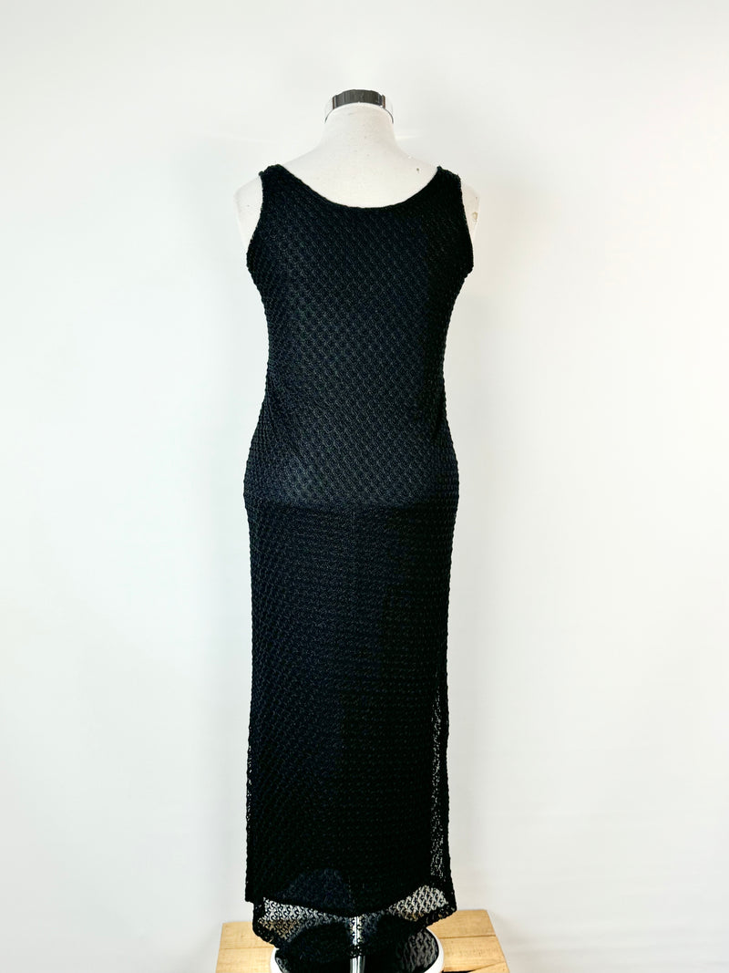 Vintage 90s Johnny Dexters Unneccessary Objects Black Sheer Lace Midi Dress - AU10