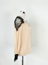 Alice + Olivia 'Sofia' Pastel Peach & Black Lace Blouse - AU10