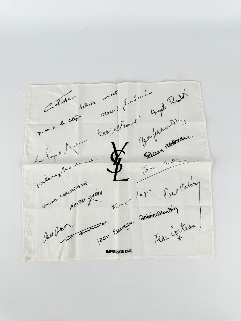 YSL White Cotton DMC Signature Handkerchief