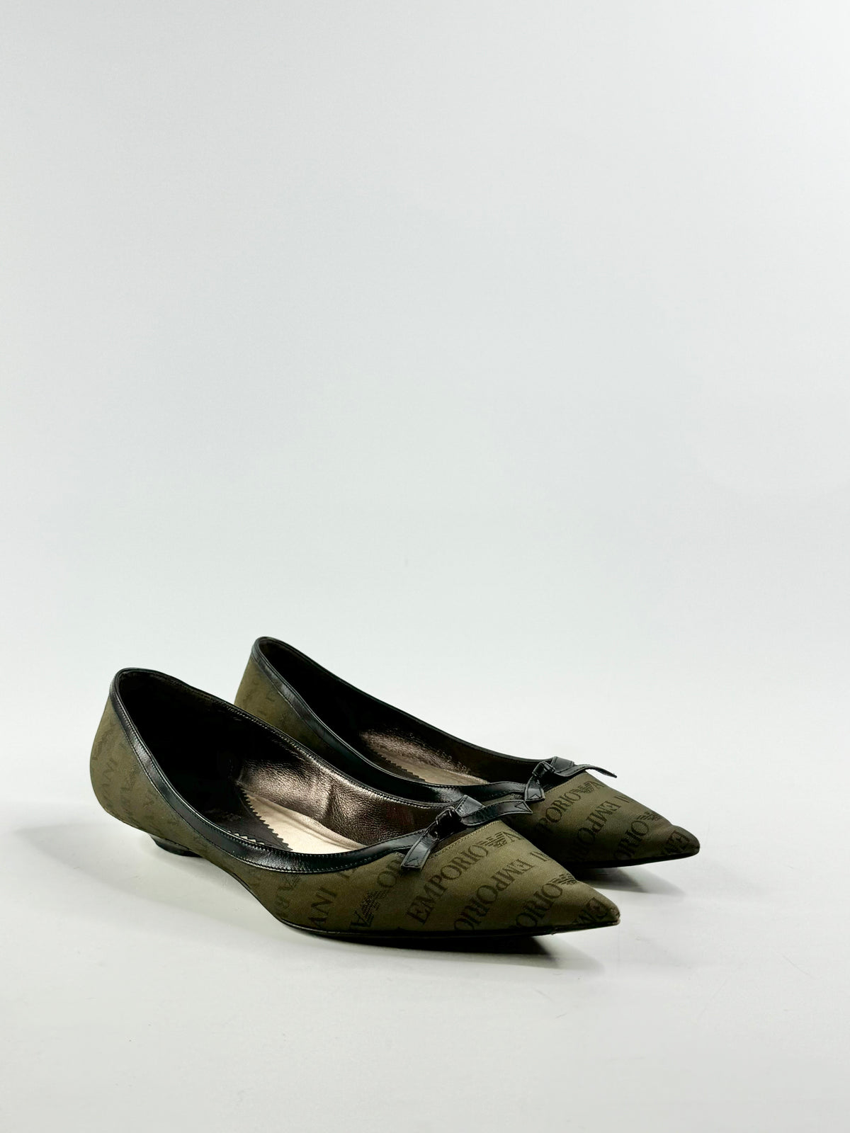 Emporio Armani Olive Green Logo Pattern Ballet Flats - EU38