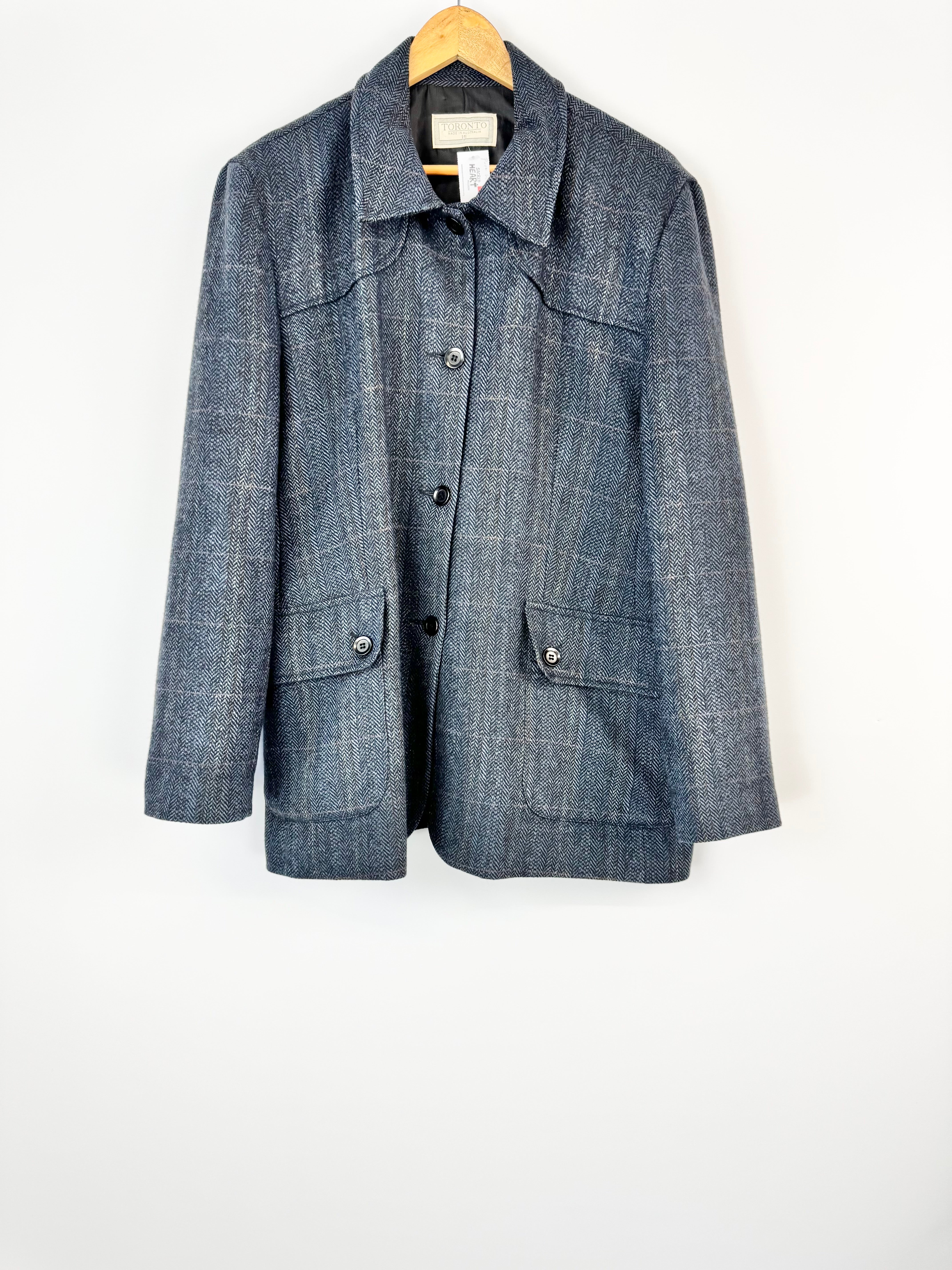Toronto Deep Blue Herringbone Weave Jacket - AU16