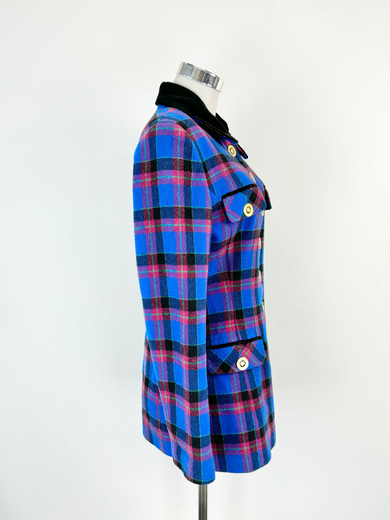 Vintage Anthea Crawford Blue & Purple Plaid Wool Blend Jacket - AU10