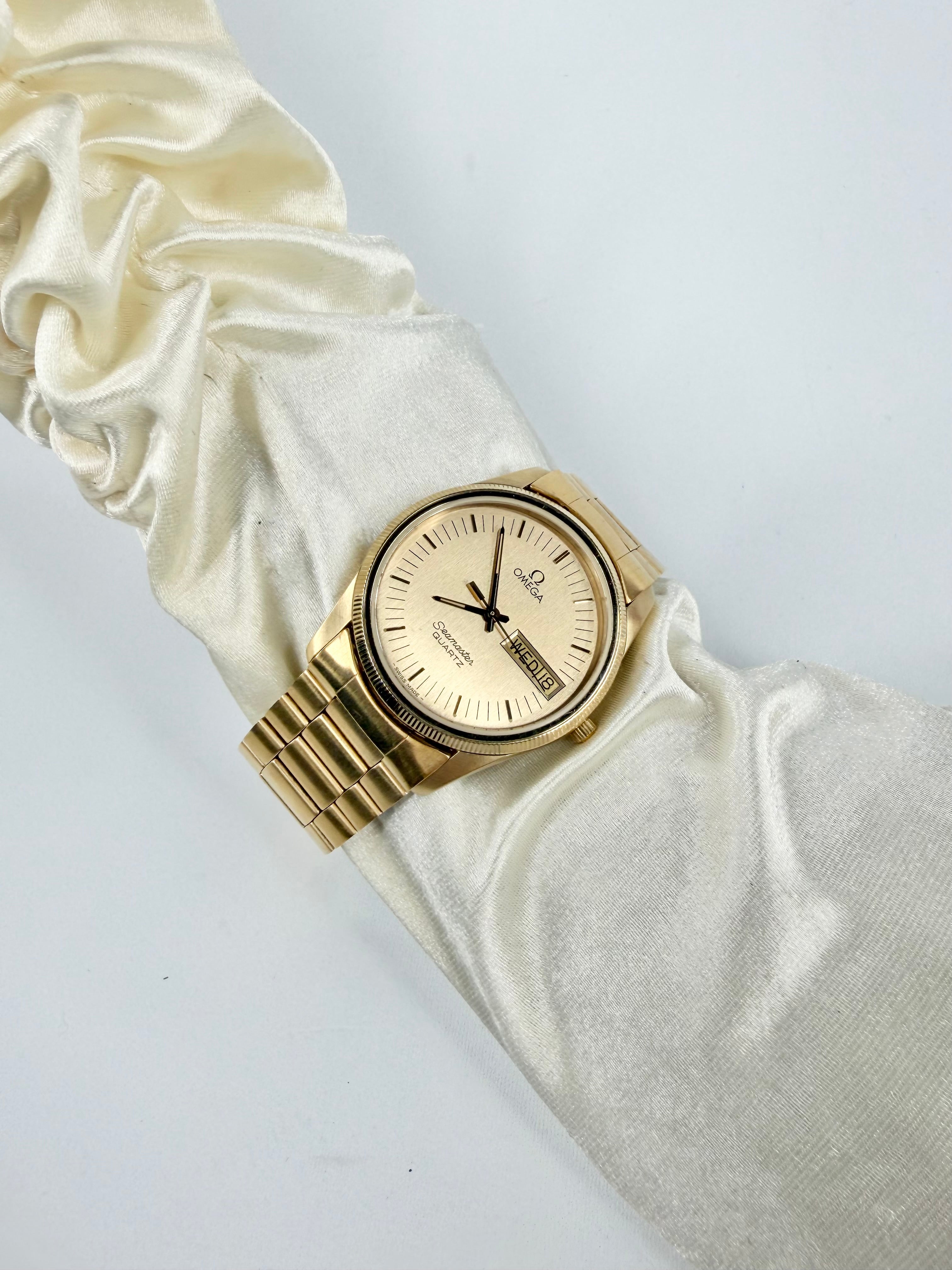 Vintage 80s Omega Gold Toned 'Seamaster' Quartz Watch in Box
