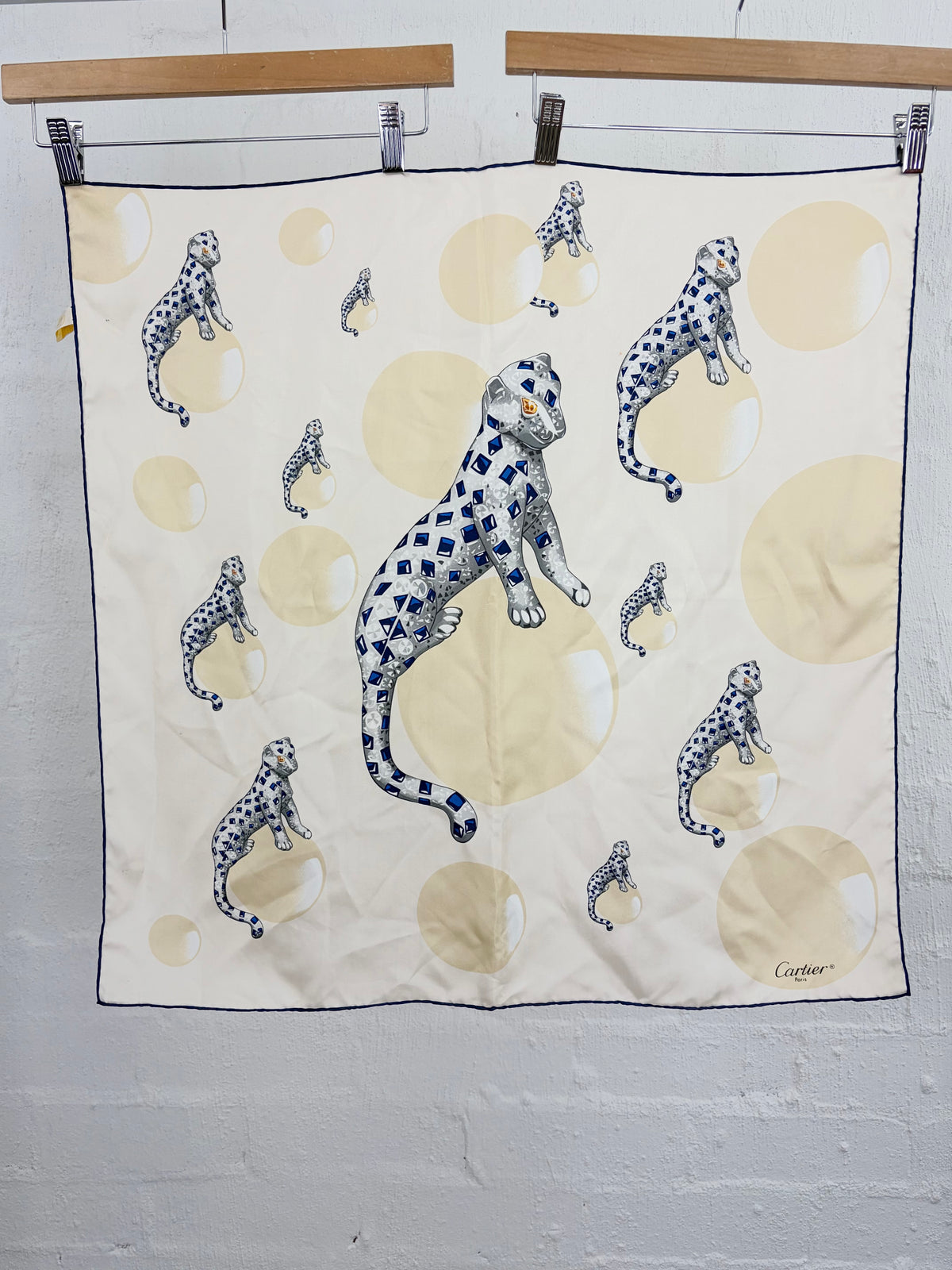 Cartier Panthere Saphir Hand-Rolled Silk Square Scarf