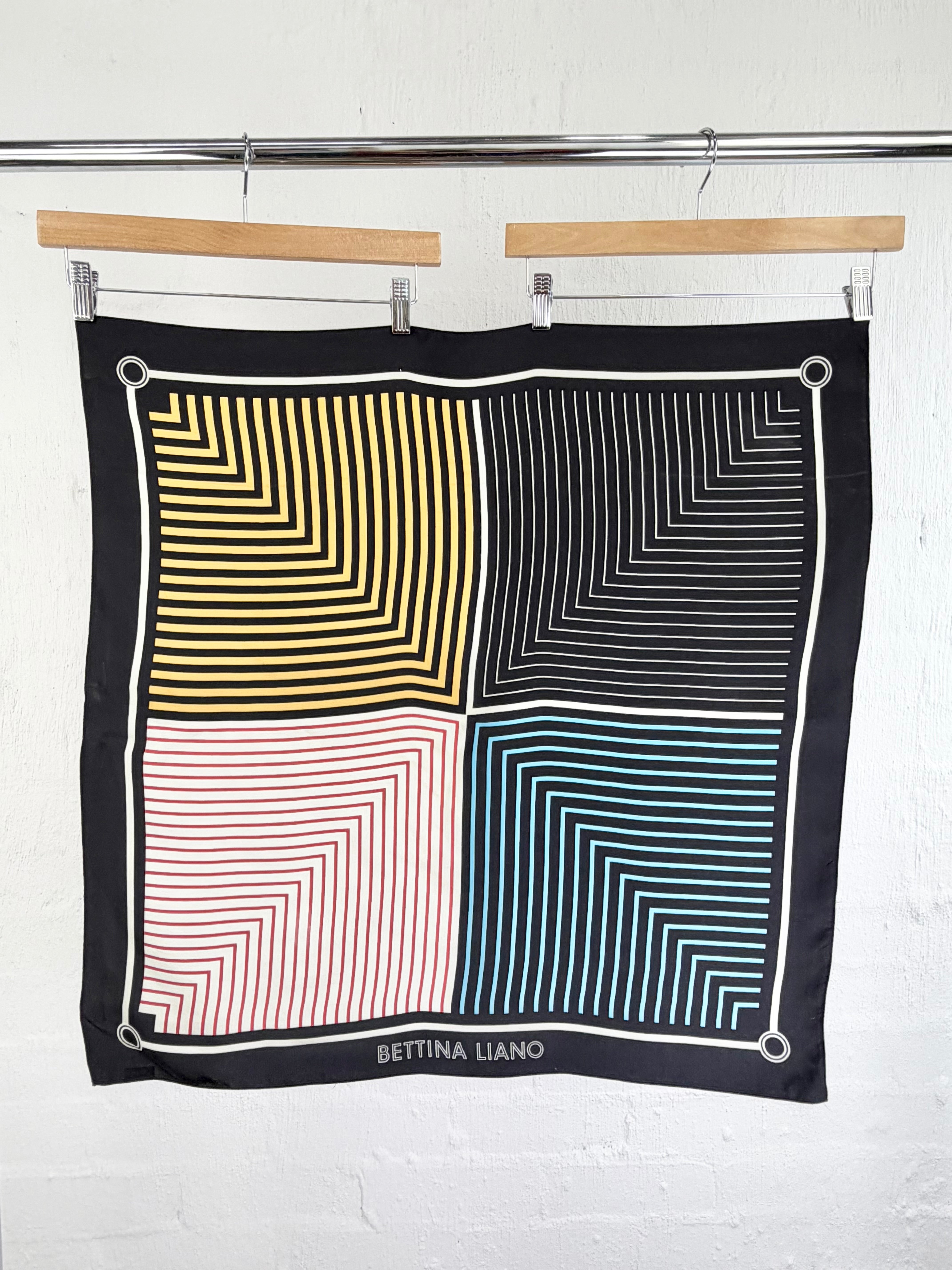 Vintage Bettina Liano Black & Multicolour Striped Silk Square Scarf