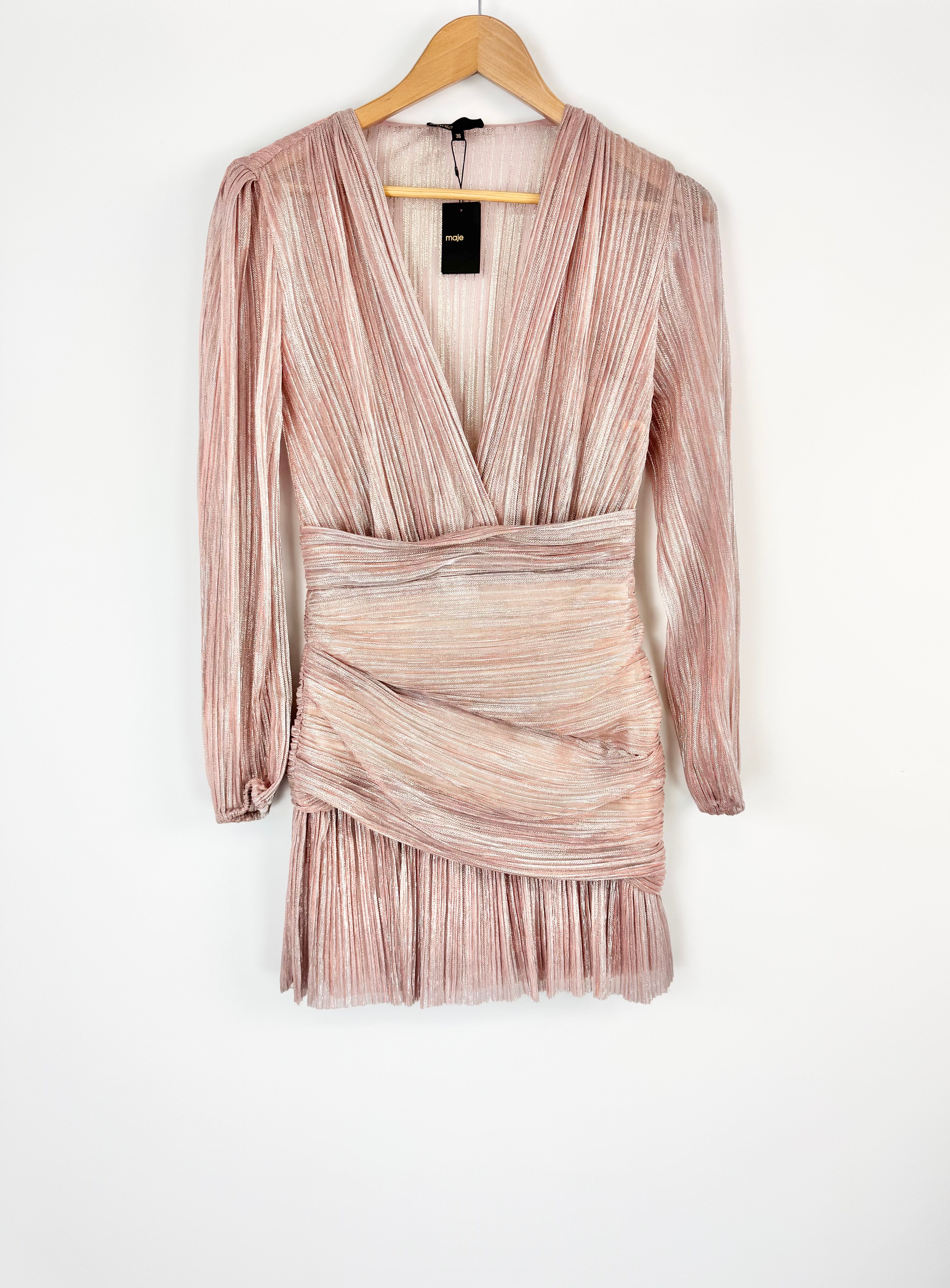 Maje Pink and Silver 'Runnylo' Mini Dress NWT  - AU8/10