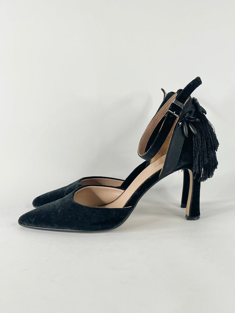 Mimco Black Felted Embellished Strappy Pumps - EU38