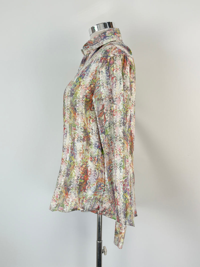 Monza Italy Sheer Floral Print Shirt - L