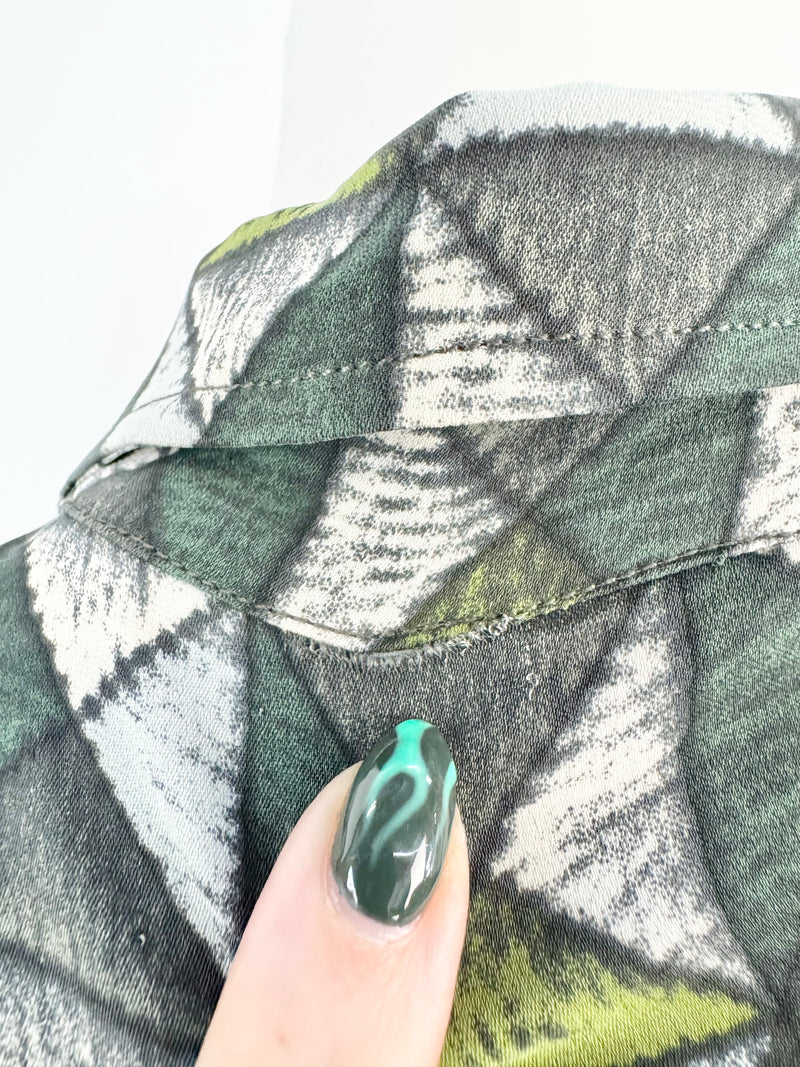 Samantha Sung Green Grid Patterned Fitted Silk Blouse - AU8