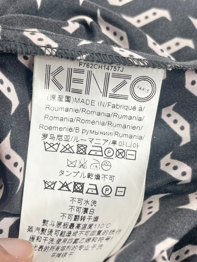 Kenzo Black & Sky Blue Contrast Silk Shirt - AU12/14