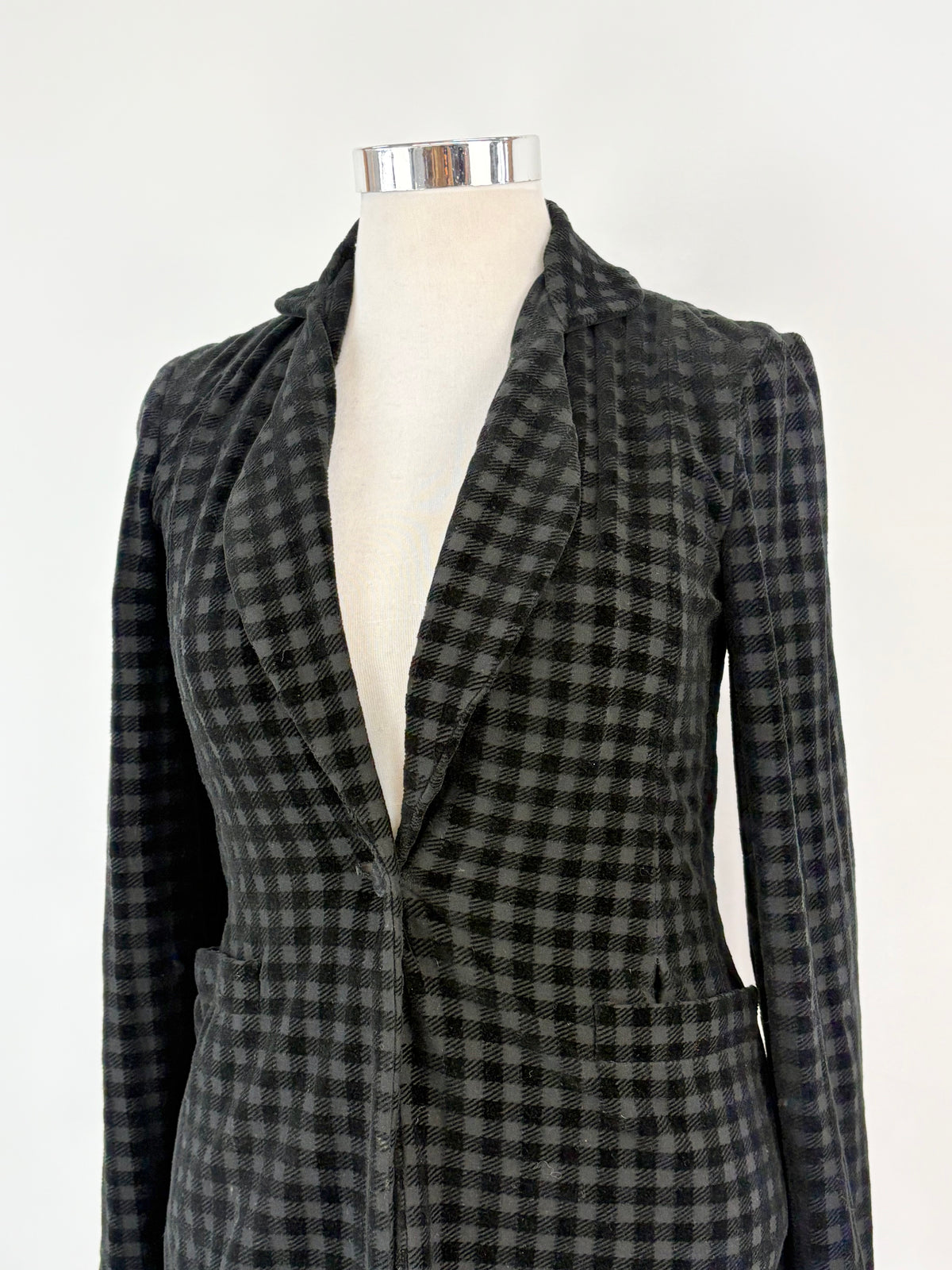 Vintage 80s Giorgio Armani Black Felted-Check Jacket - AU10/12