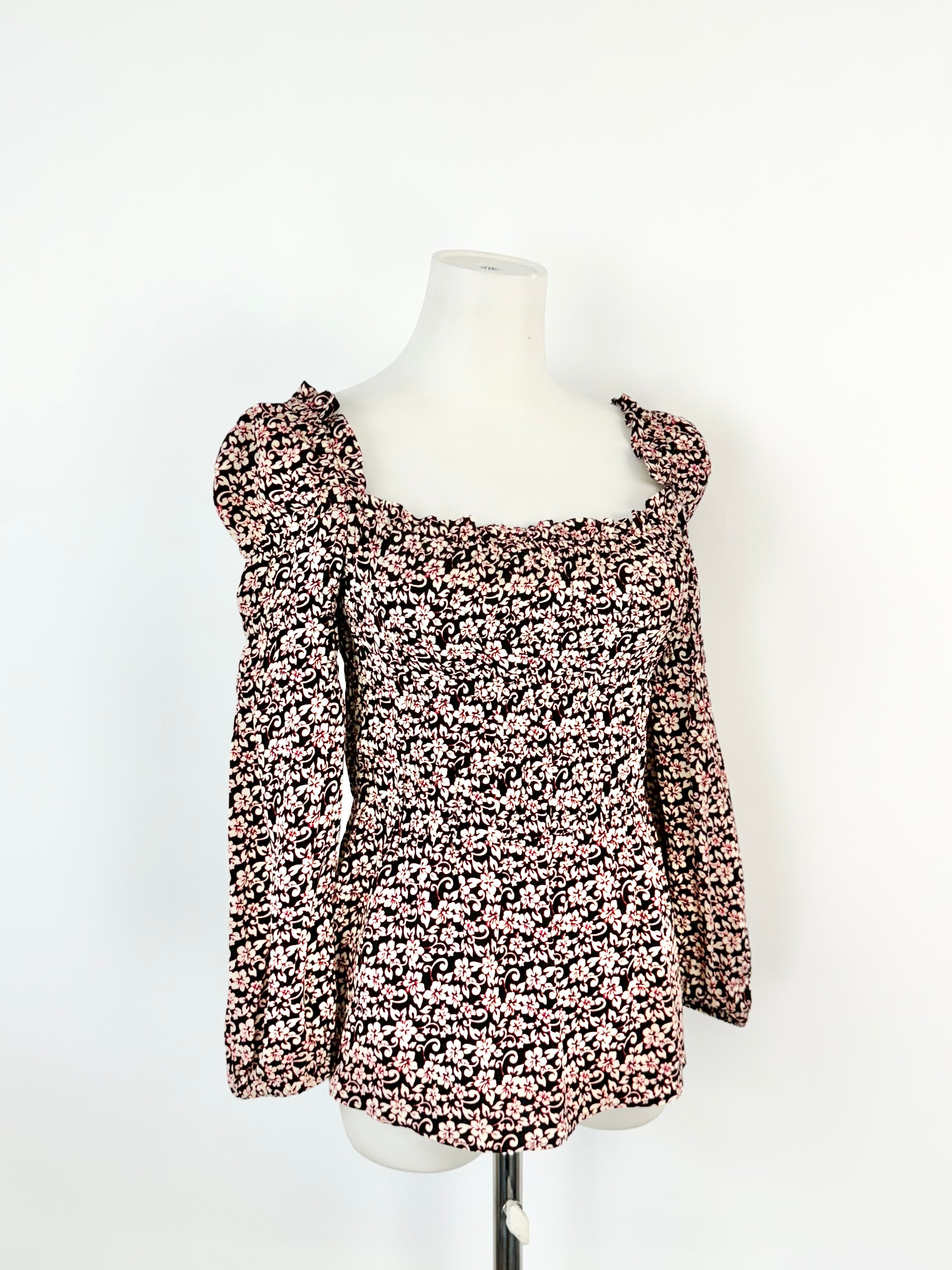 Maje Red Cream & Black Floral 'Lanael' Peasant Blouse - AU8