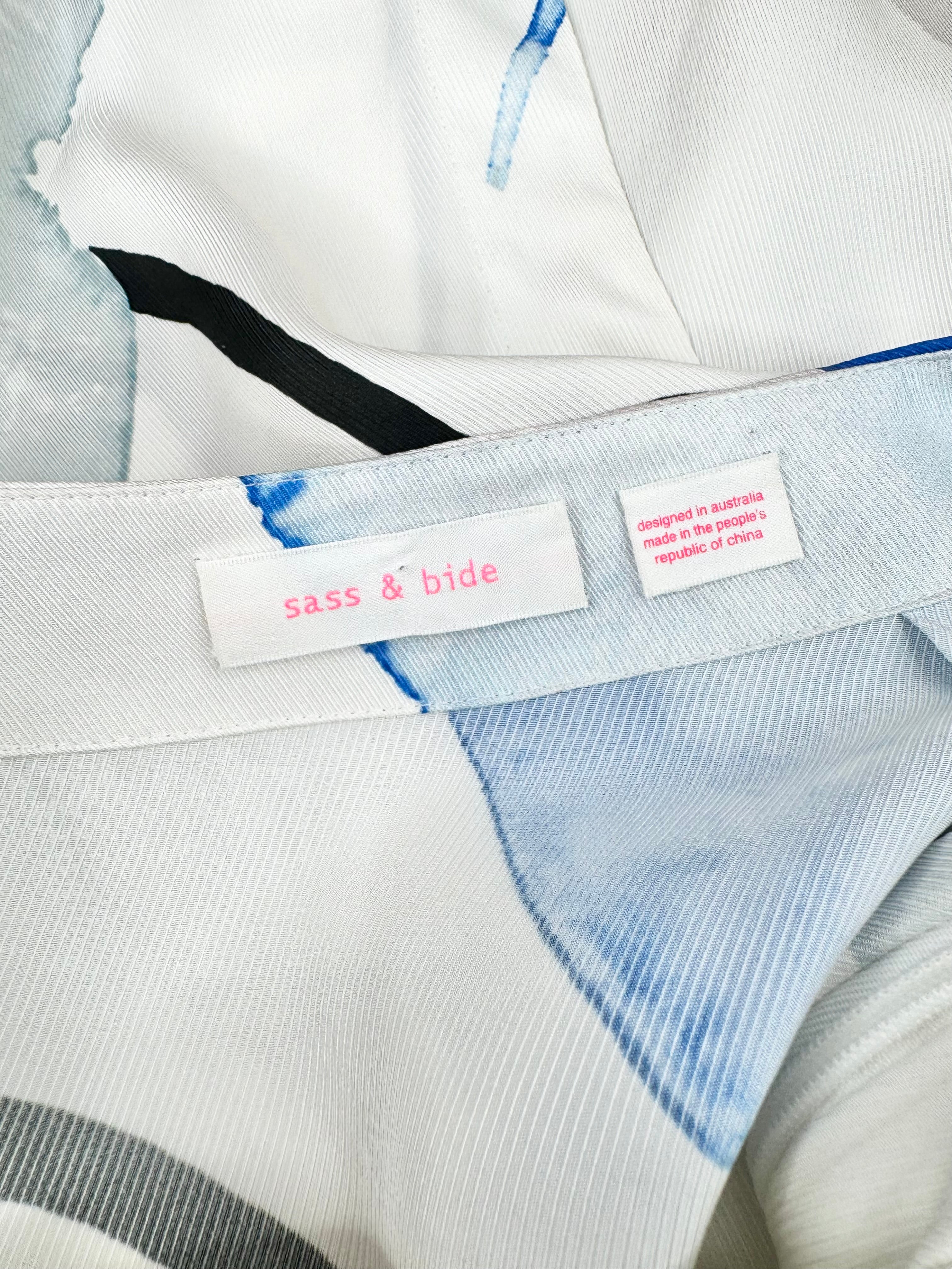 Sass & Bide White, Blue & Grey 'The Abstract' Asymmetric Skirt - AU10