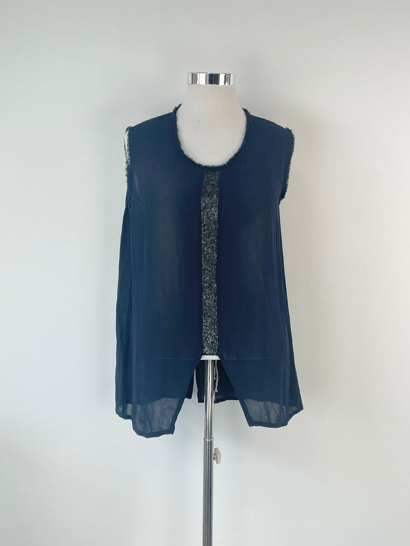 MM Sohn Navy Blue Sequined Sleeveless Top - AU12/14